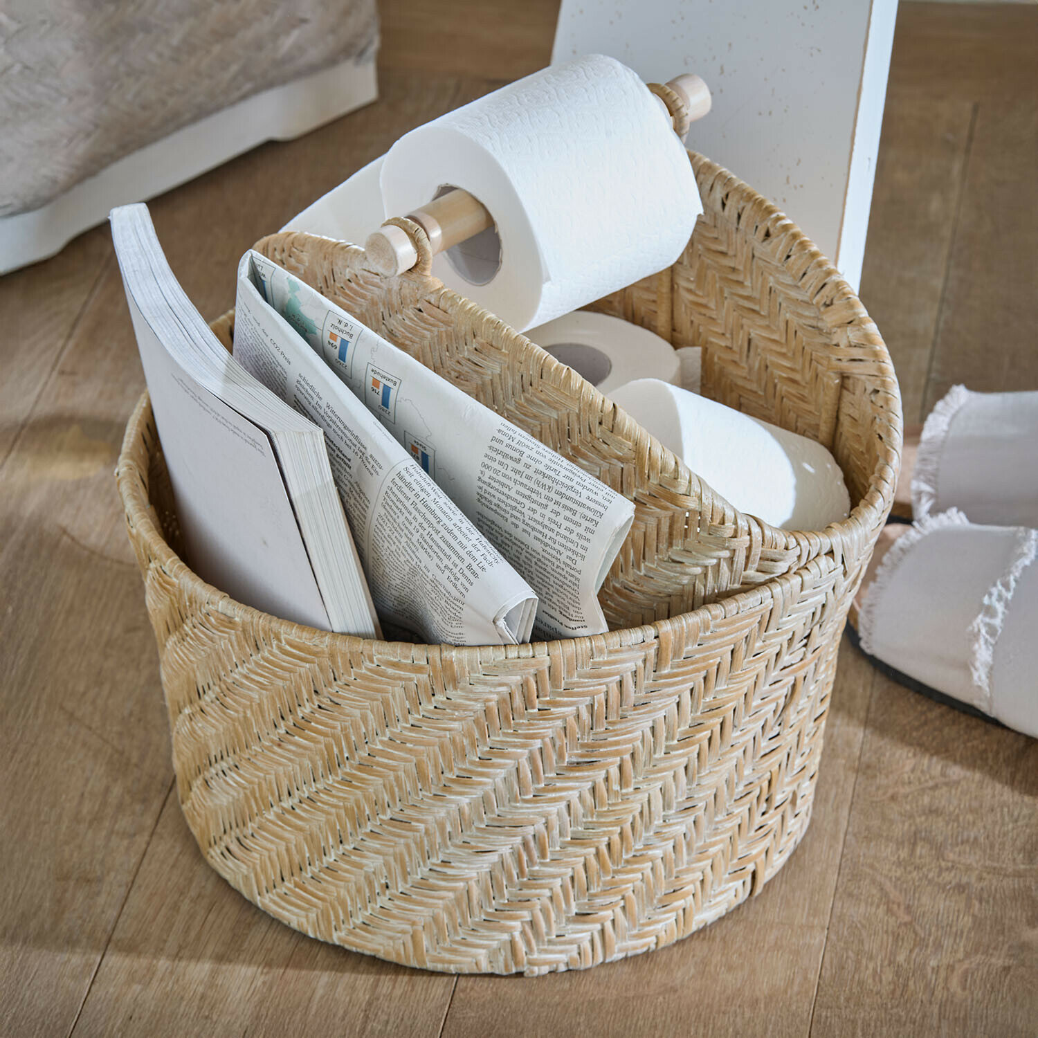 Toilettenpapierhalter Suarce Natürlicher Rattankorb mit Toilettenpapierhalter und Zeitungsfach für das Badezimmer