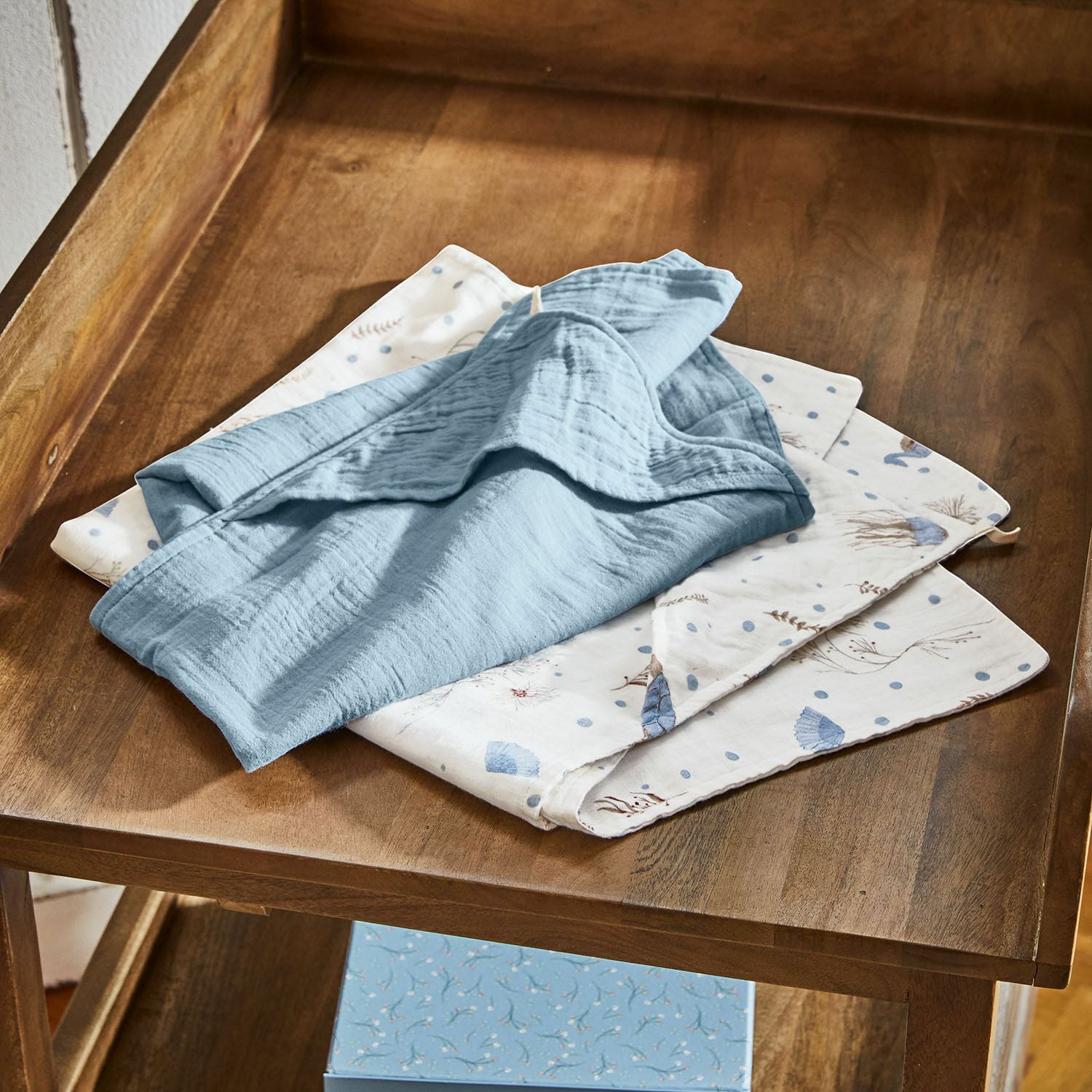 Kapuzenhandtuch 2er Set Tinkertop Weiche Baumwoll-Geschirrtücher in Blau und Weiß mit Muster, praktische Küchenaccessoires für Zuhause