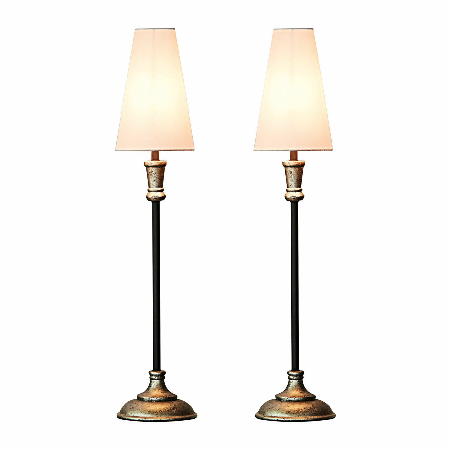 Tischlampe 2er Set Obsonville Paar Tischlampen mit Metallfuß in antikgold und cremefarbenen Lampenschirmen, dekorativer Stil