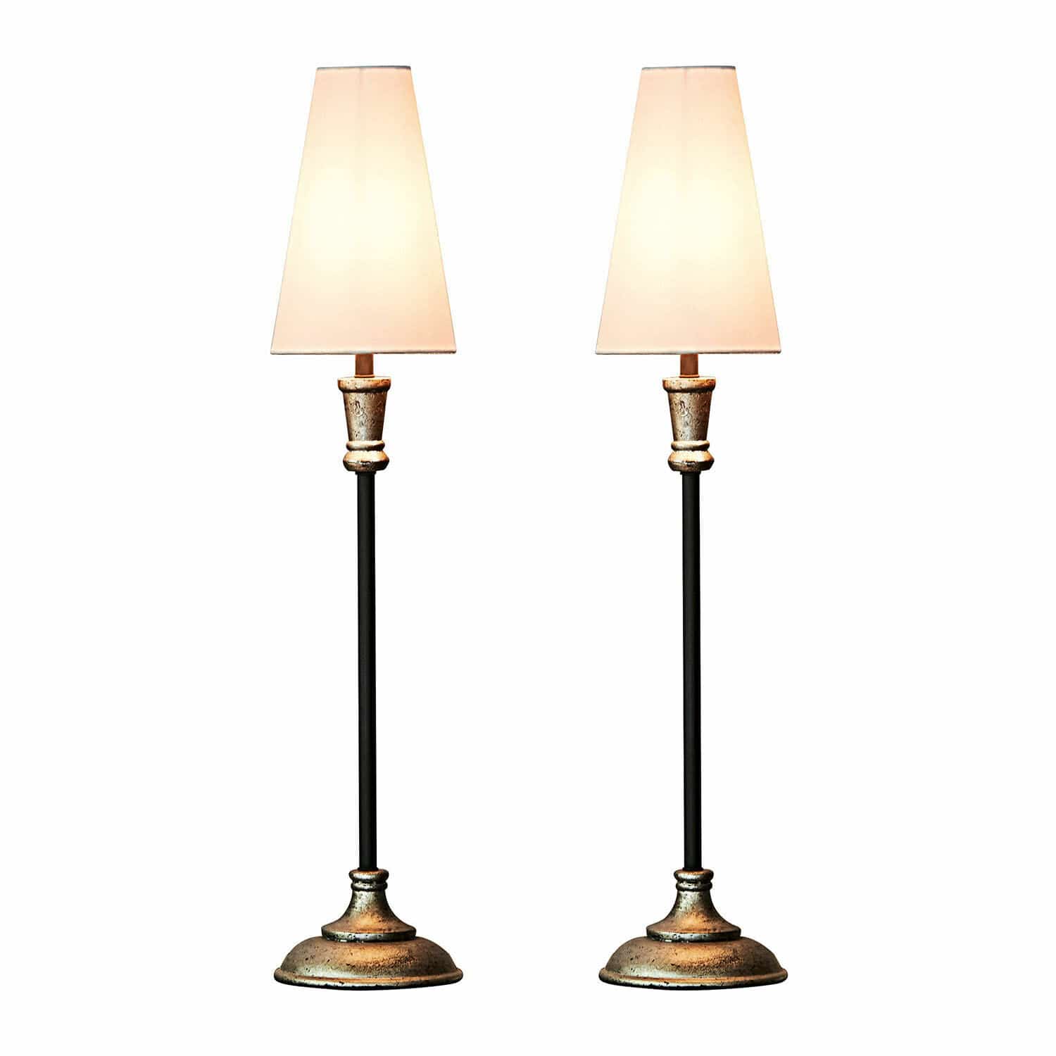 Tischlampe 2er Set Obsonville Paar Tischlampen mit Metallfuß in antikgold und cremefarbenen Lampenschirmen, dekorativer Stil