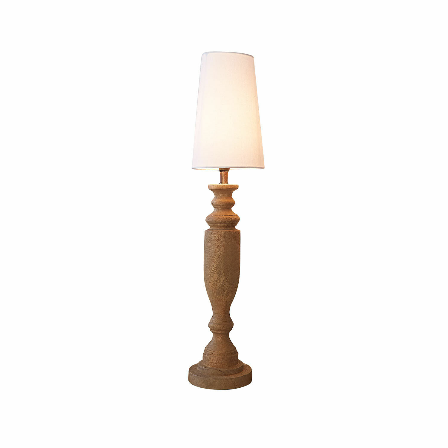 Tischlampe Ambrevaux Tischlampe mit gedrechseltem Holzfuß und weißem Stoffschirm, dekorative Wohnraumbeleuchtung