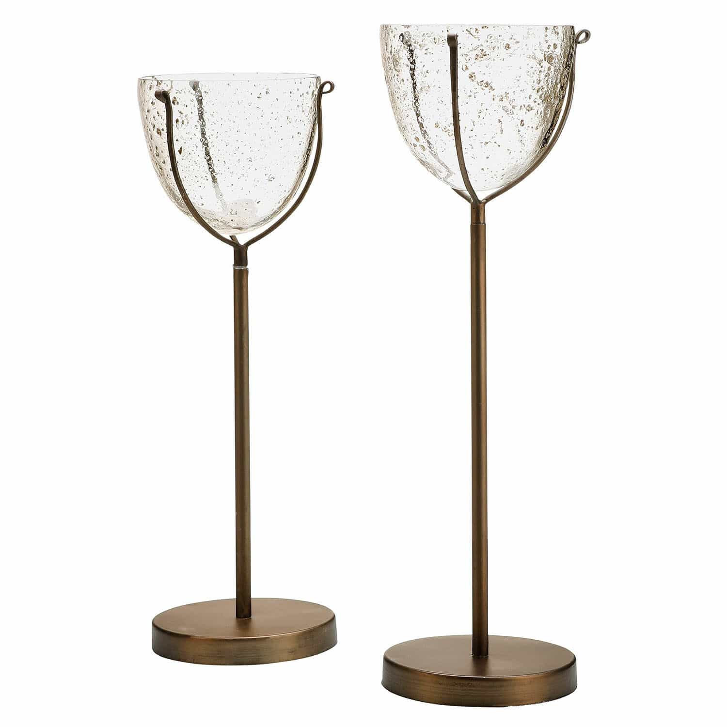Kerzenständer 2er Set Piacello Set aus zwei Kerzenhaltern aus Glas und Messingfarbenem Metall für Wohnraumdekoration und Beleuchtung