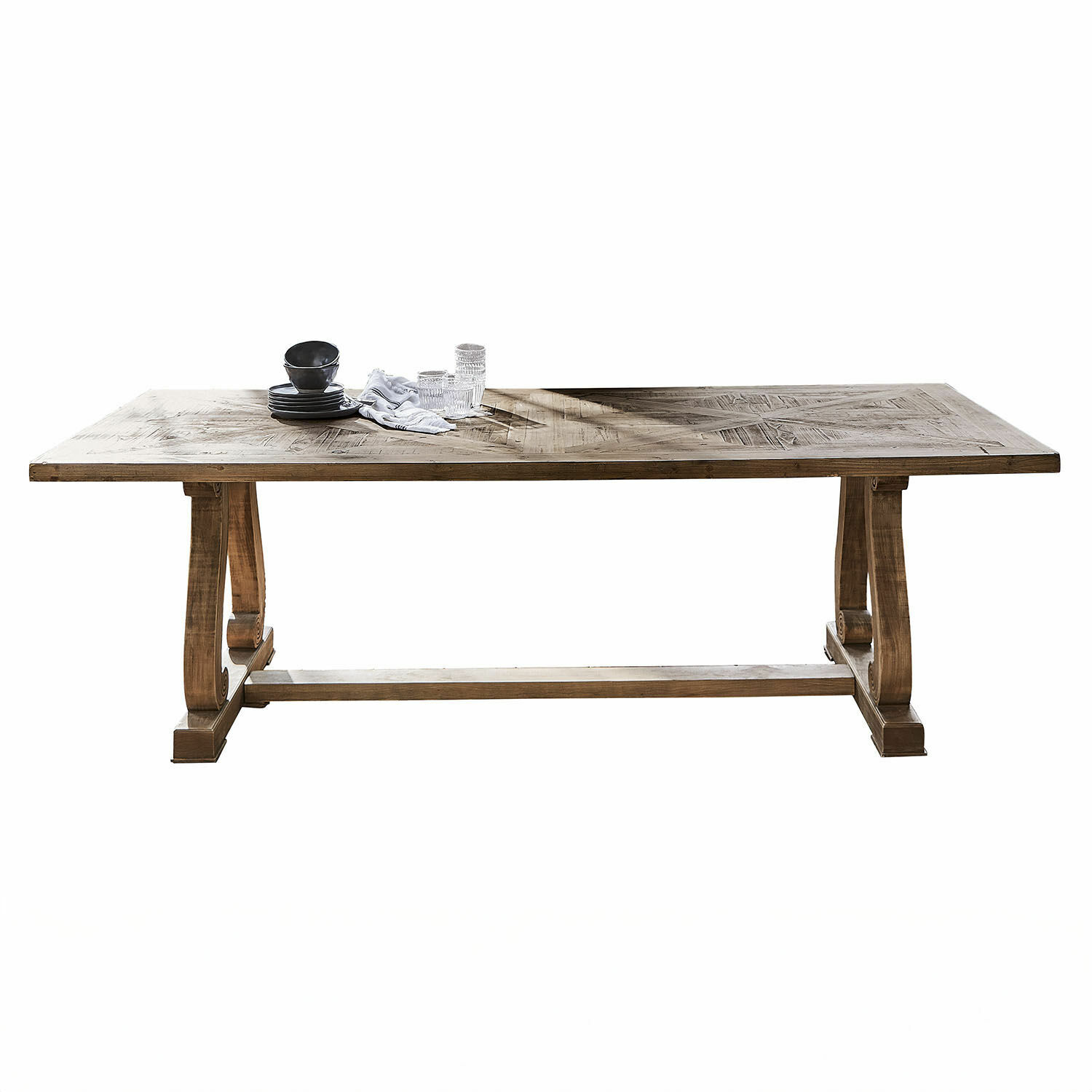 Tisch Campbelltown Großer Holztisch mit rustikalem Holzplatte und stabilen Beinen in natürlicher Holzfarbe