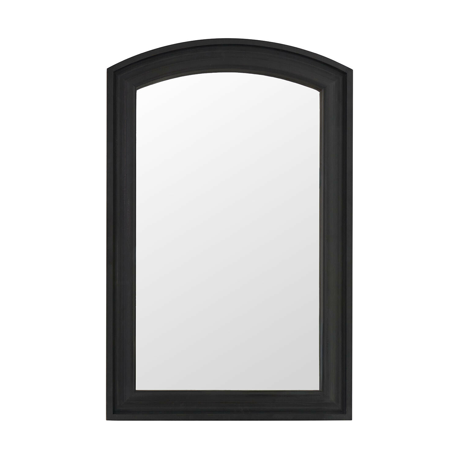 Schwarzer Holzrahmen mit abgerundetem oberen Rand, moderner Spiegel für Wohnräume