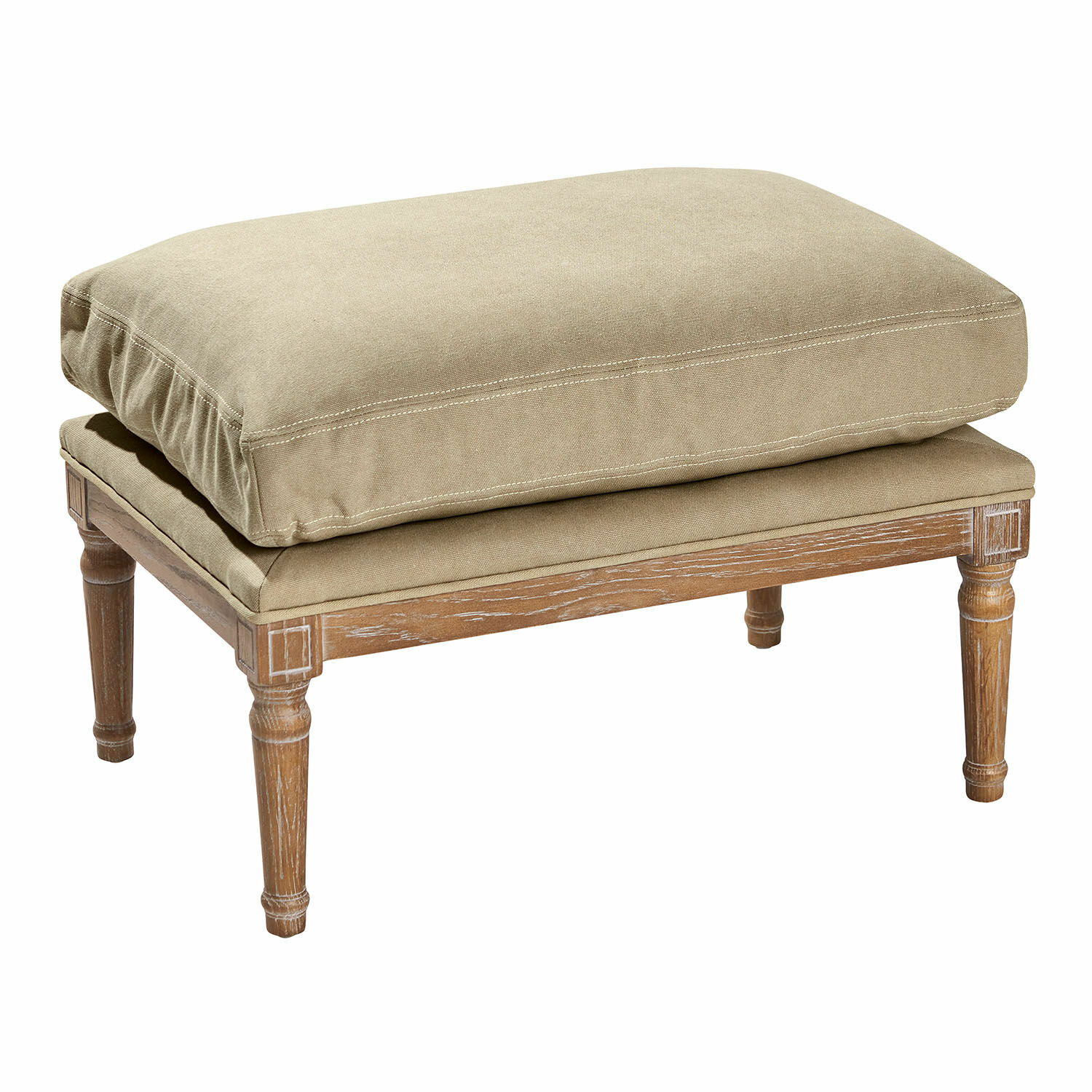 Hocker Greenbrier Hocker mit Holzrahmen und beigem Stoffpolster, bequemer Wohnzimmertisch