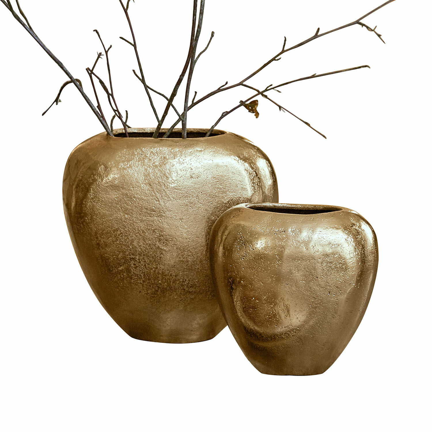 Vase 2er Set Cezelle Set aus zwei goldfarbenen Keramikvasen mit abgerundeter Form für Wohnraumdekoration