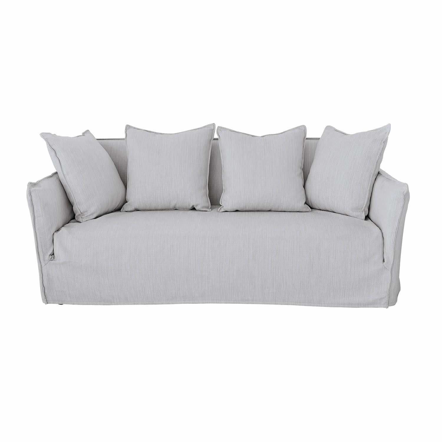 Graues Outdoor-Sofa Ermesinde aus Stoff mit vier Kissen, bequem für Garten und Terrasse