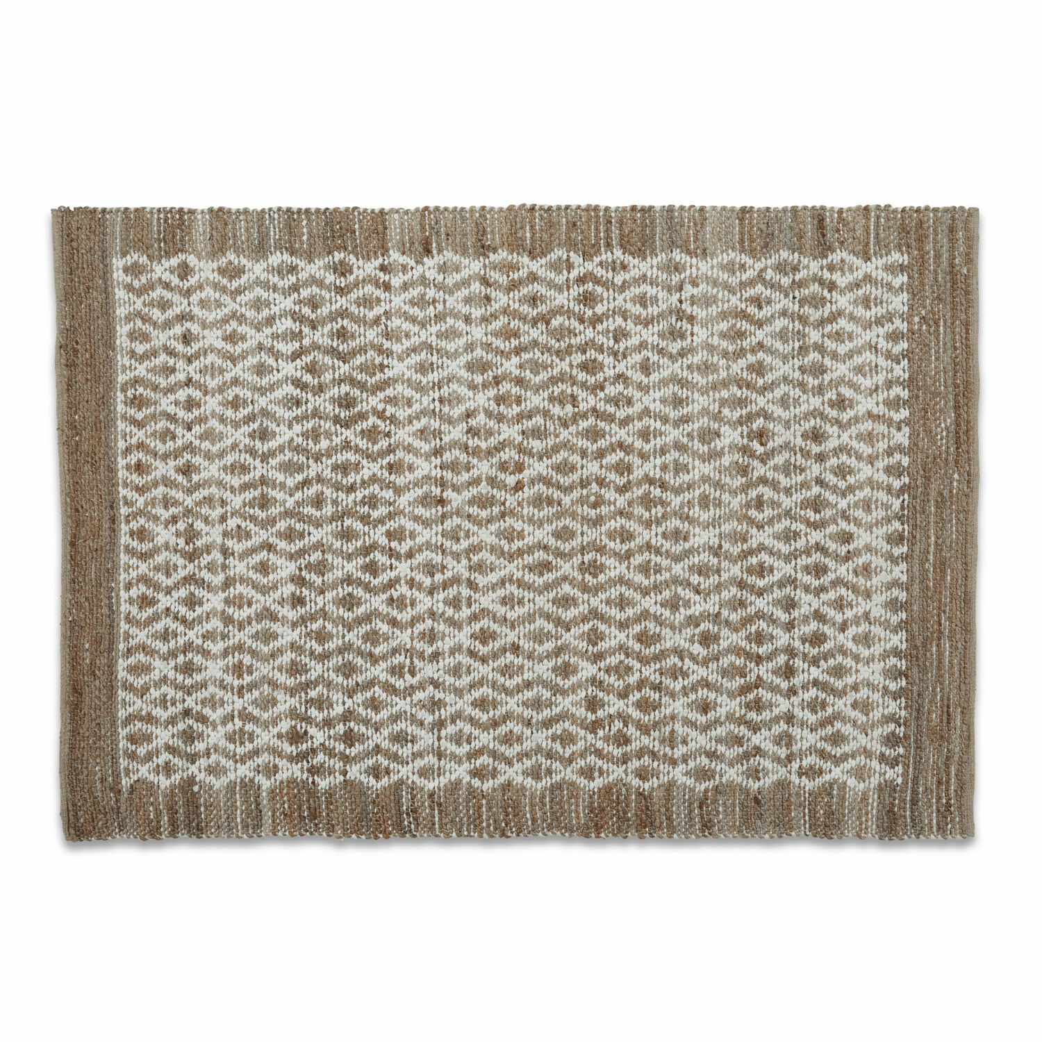 Wendeteppich Amhara Jute-Teppich in Beige-Weiß mit geometrischem Muster, natürlicher Bodenbelag für Wohnräume