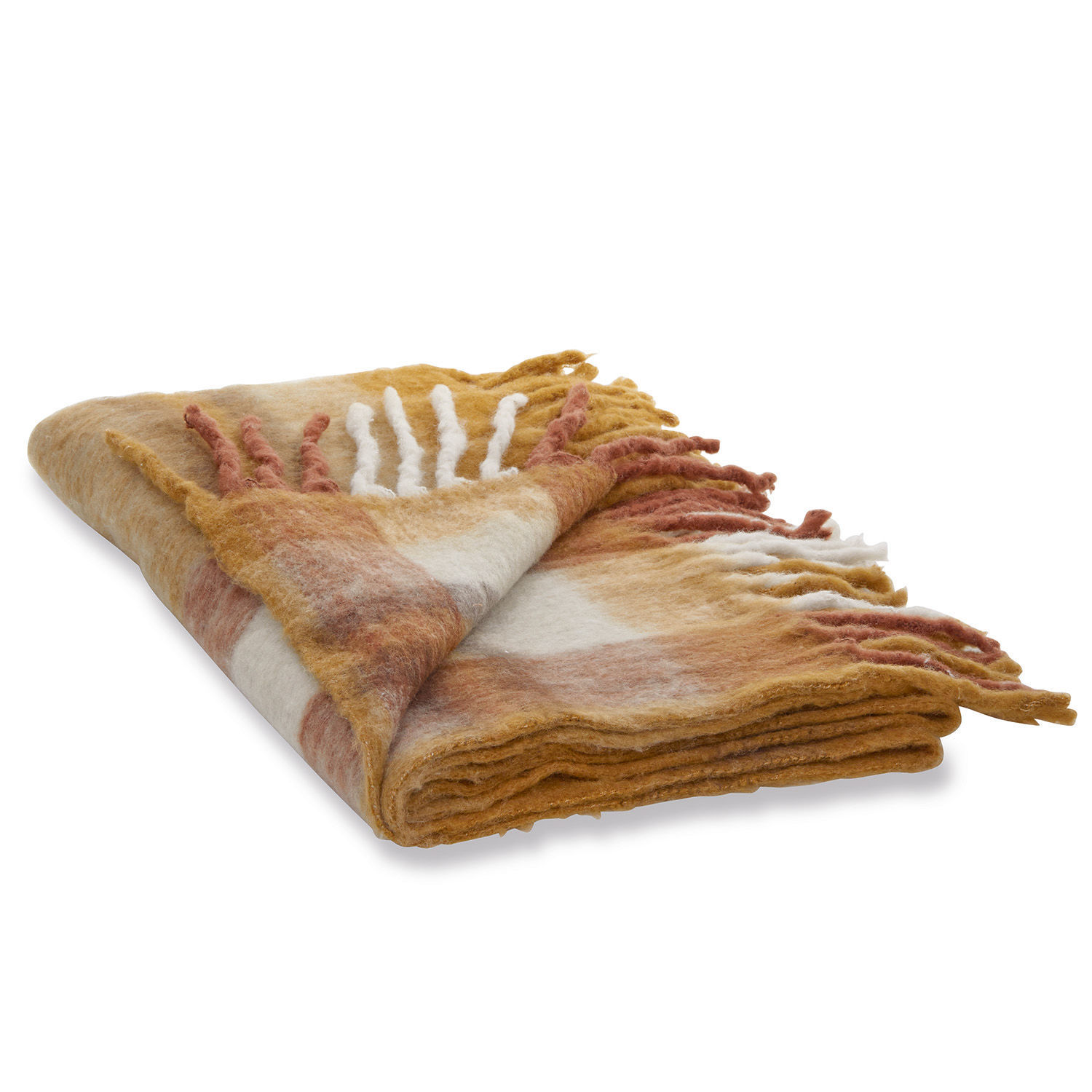 Plaid Alborg Weiche Decke mit Fransen in warmen Beige- und Brauntönen, ideal fürs Wohnzimmer