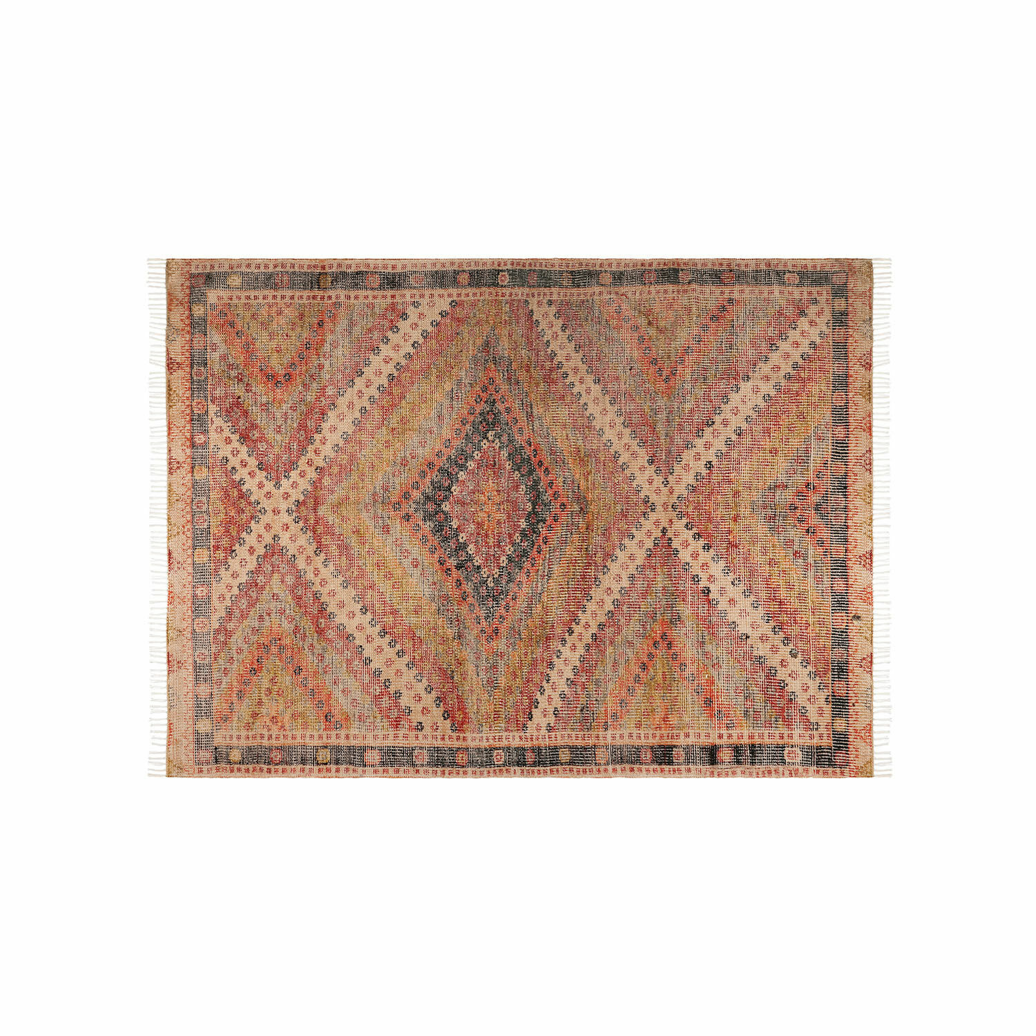 In- & Outdoor-Teppich Mildura Gewebter Teppich mit geometrischem Muster in warmen Beige- und Rottönen, Ethno-Stil.
