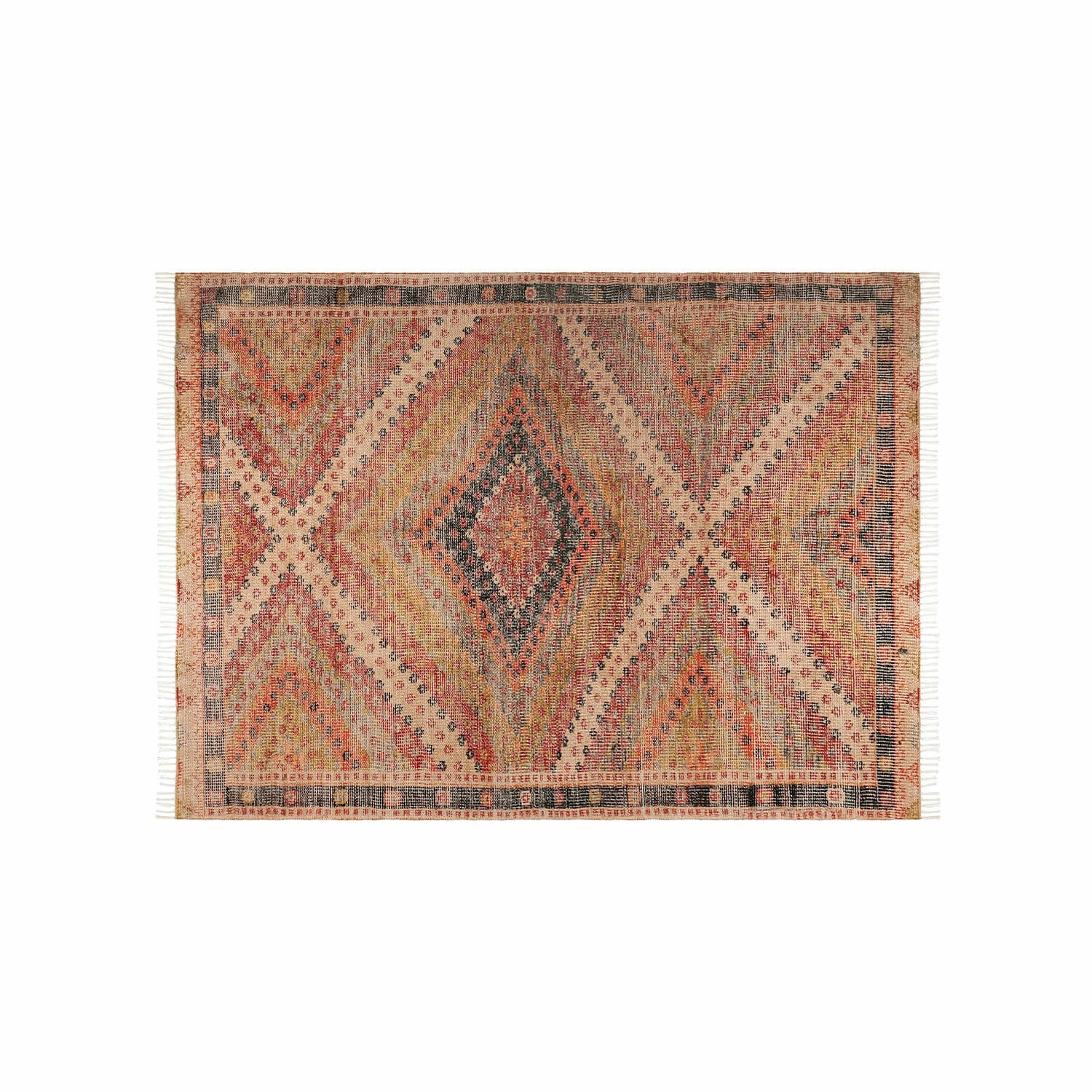 In- & Outdoor-Teppich Mildura Gewebter Teppich mit geometrischem Muster in warmen Beige- und Rottönen, Ethno-Stil.