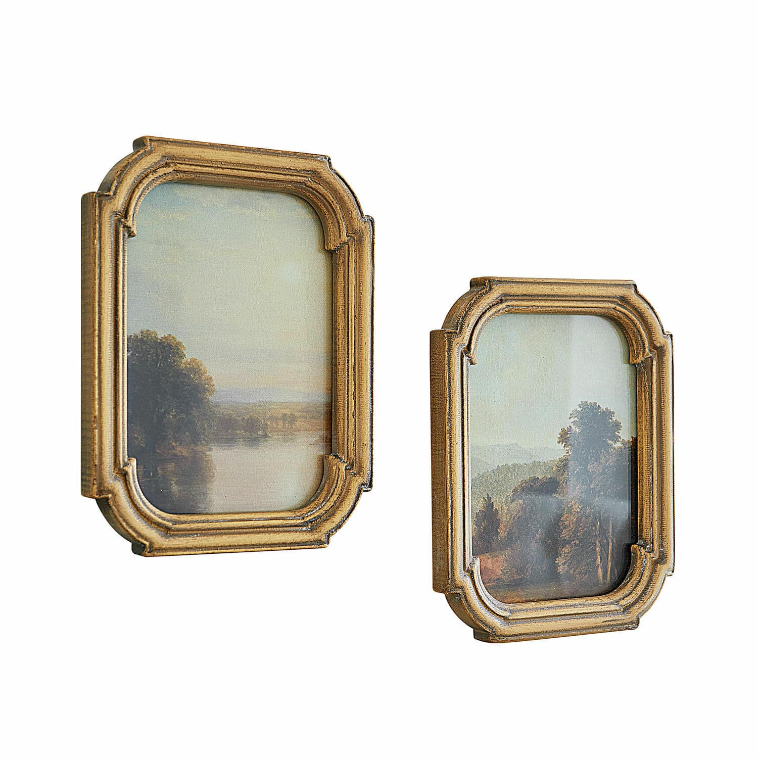 Bild 2er Set Fleuroix Set aus zwei goldfarbenen Holzrahmen mit klassischen Landschaftsbildern, Vintage-Wanddeko.