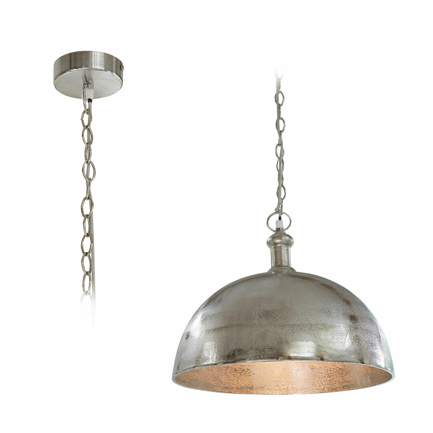Hängelampe Kandi Hängelampe aus Metall in Silber mit Kette, industrieller Stil für Wohnzimmer
