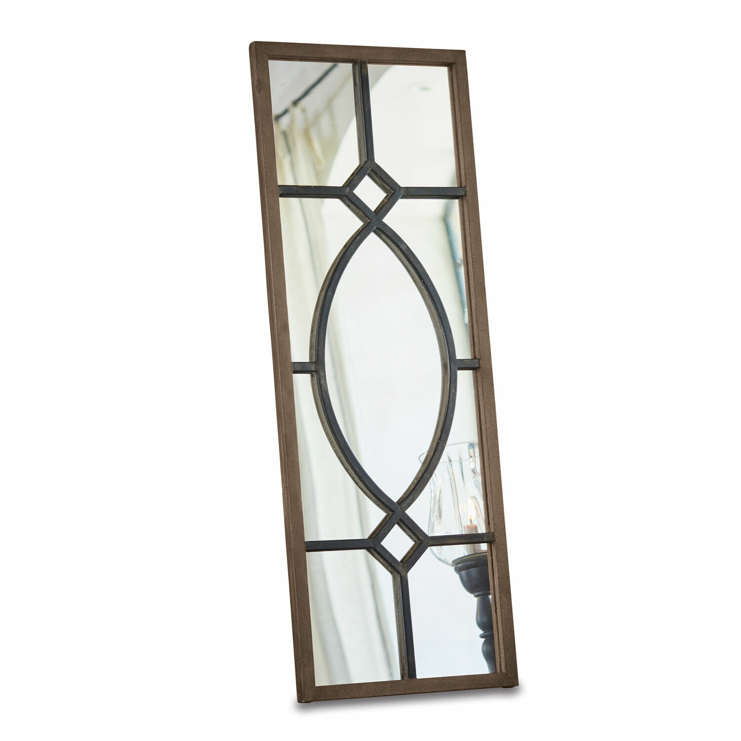 Spiegel Millery mit antikschwarzem braunem Metall- und Holzrahmen, dekorativ für Wohnzimmer