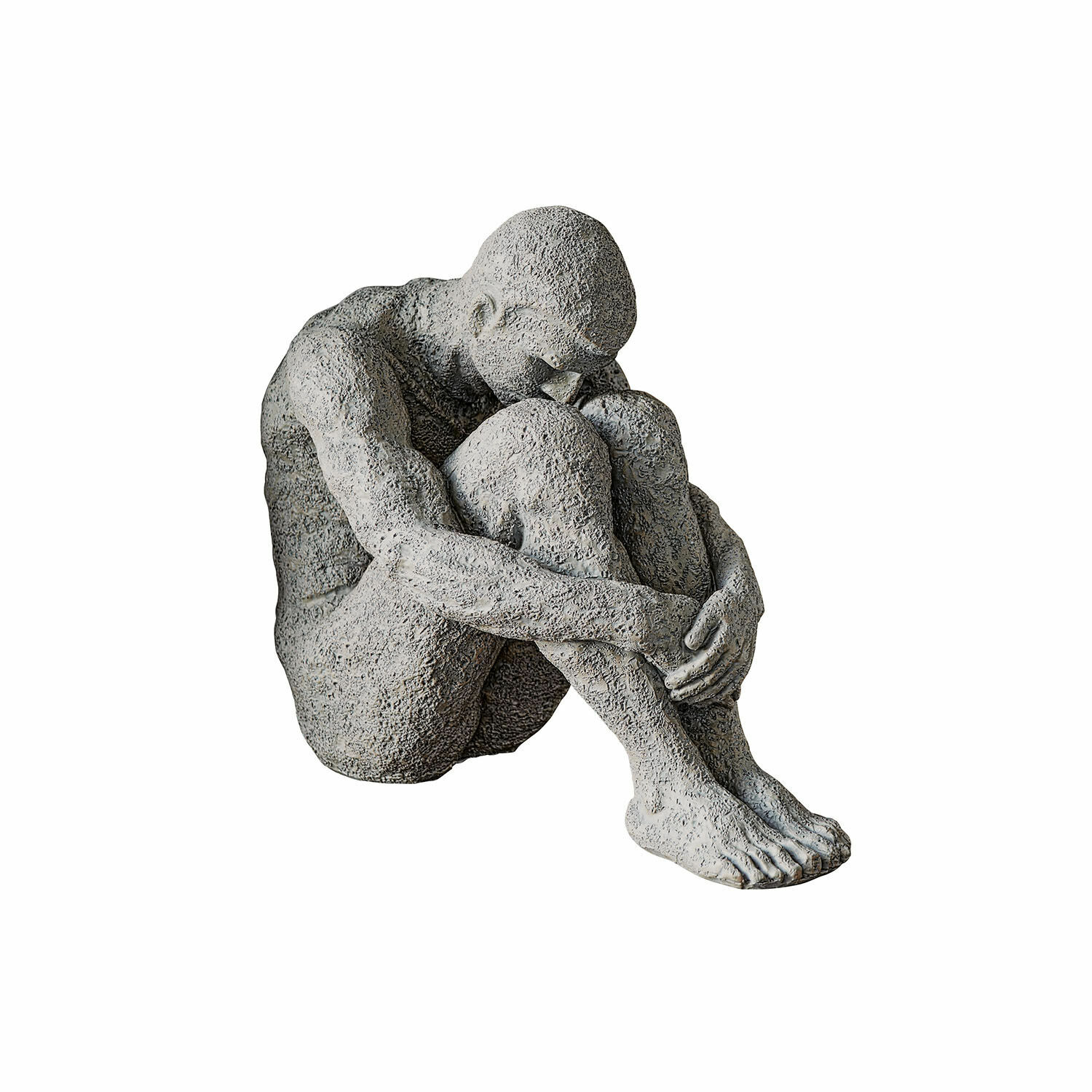Figur Antony Skulptur einer sitzenden Figur aus grauem, strukturiertem Stein als Wohnaccessoire