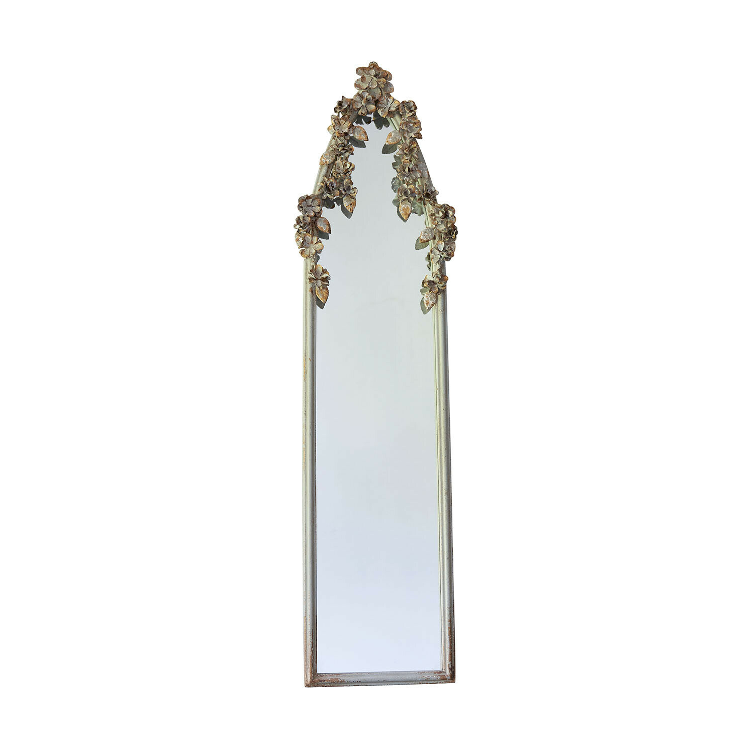 Spiegel Clarendons Hohes Spiegel mit cremefarbener Metallrahmen und floralen Verzierungen, Vintage-Wanddeko