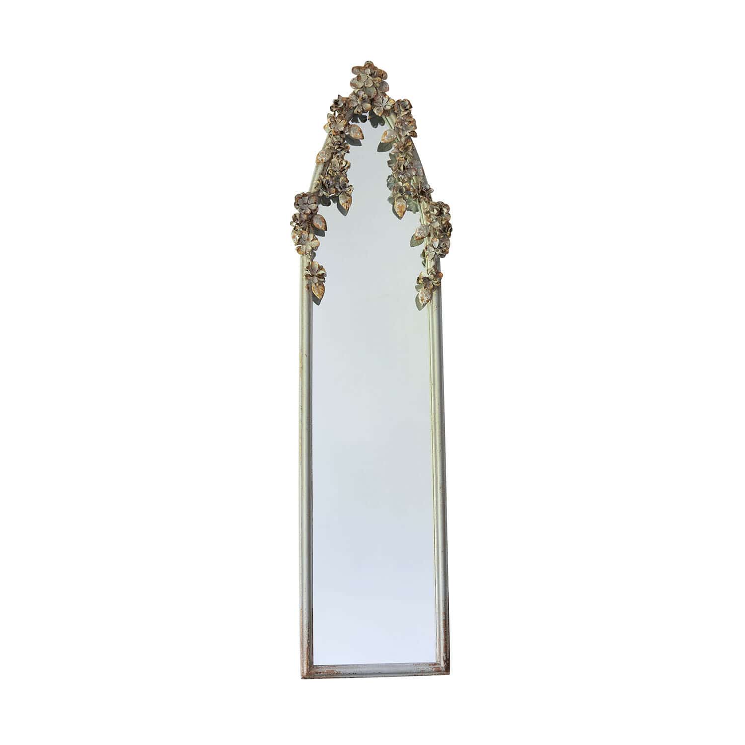 Spiegel Clarendons Hohes Spiegel mit cremefarbener Metallrahmen und floralen Verzierungen, Vintage-Wanddeko