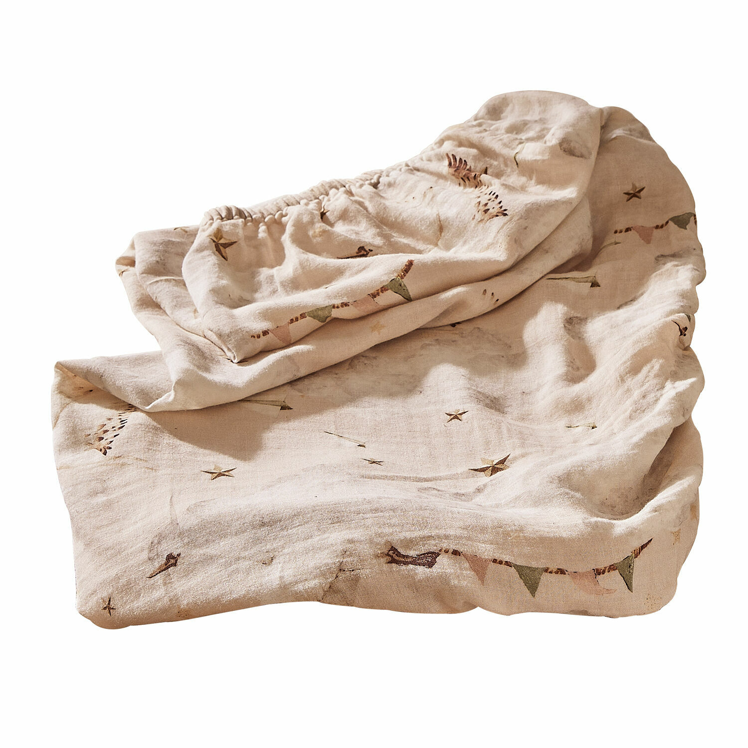 Wickelauflagenbezug Bellise Beige Leinen-Spannbettlaken mit zartem Stern- und Wimpelmuster, weicher atmungsaktiver Stoff fürs Schlafzimmer