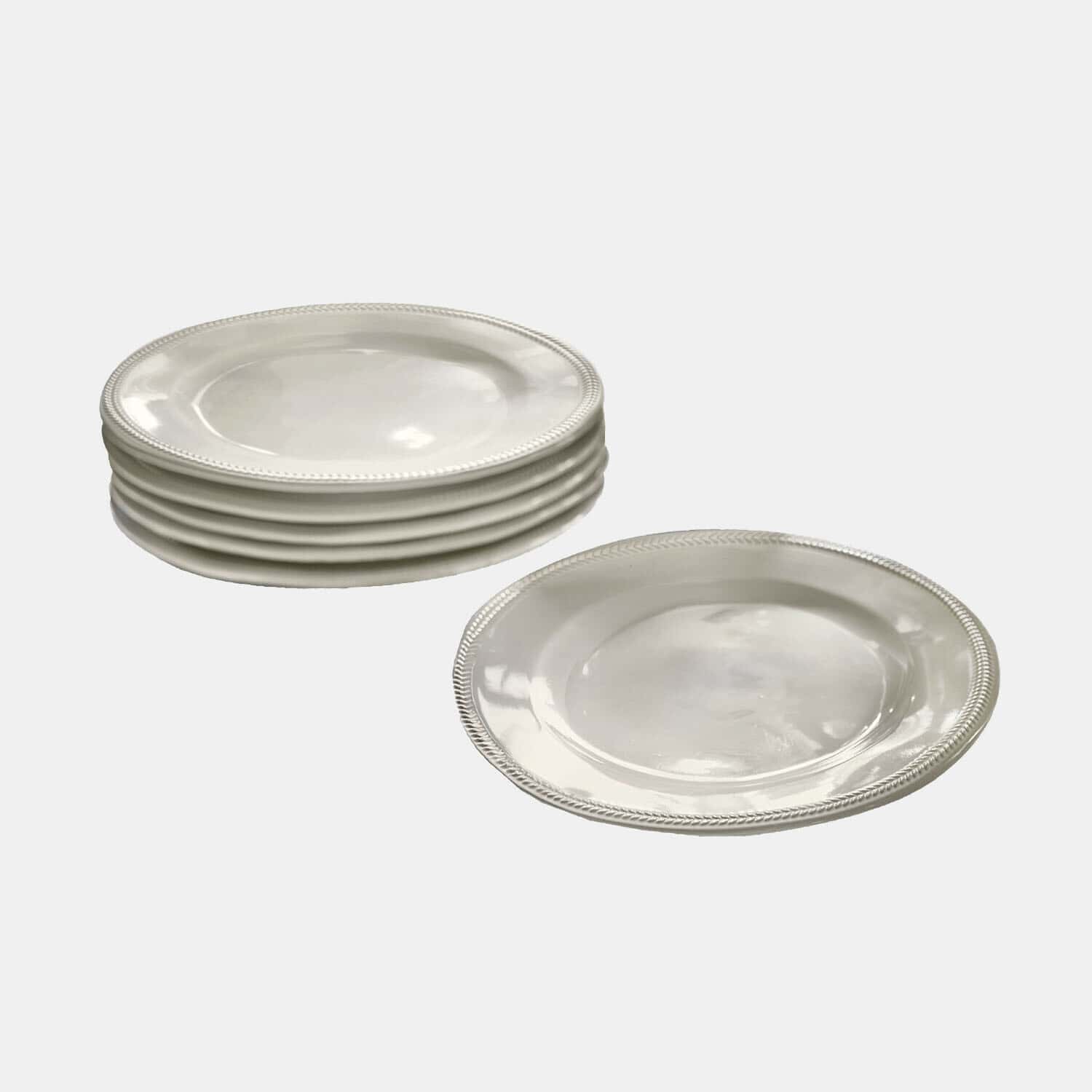 Dessertteller 6er Set Norrvik Set aus weißen Keramiktellern mit dekorativem Rand, ideal für elegantes Servieren von Speisen