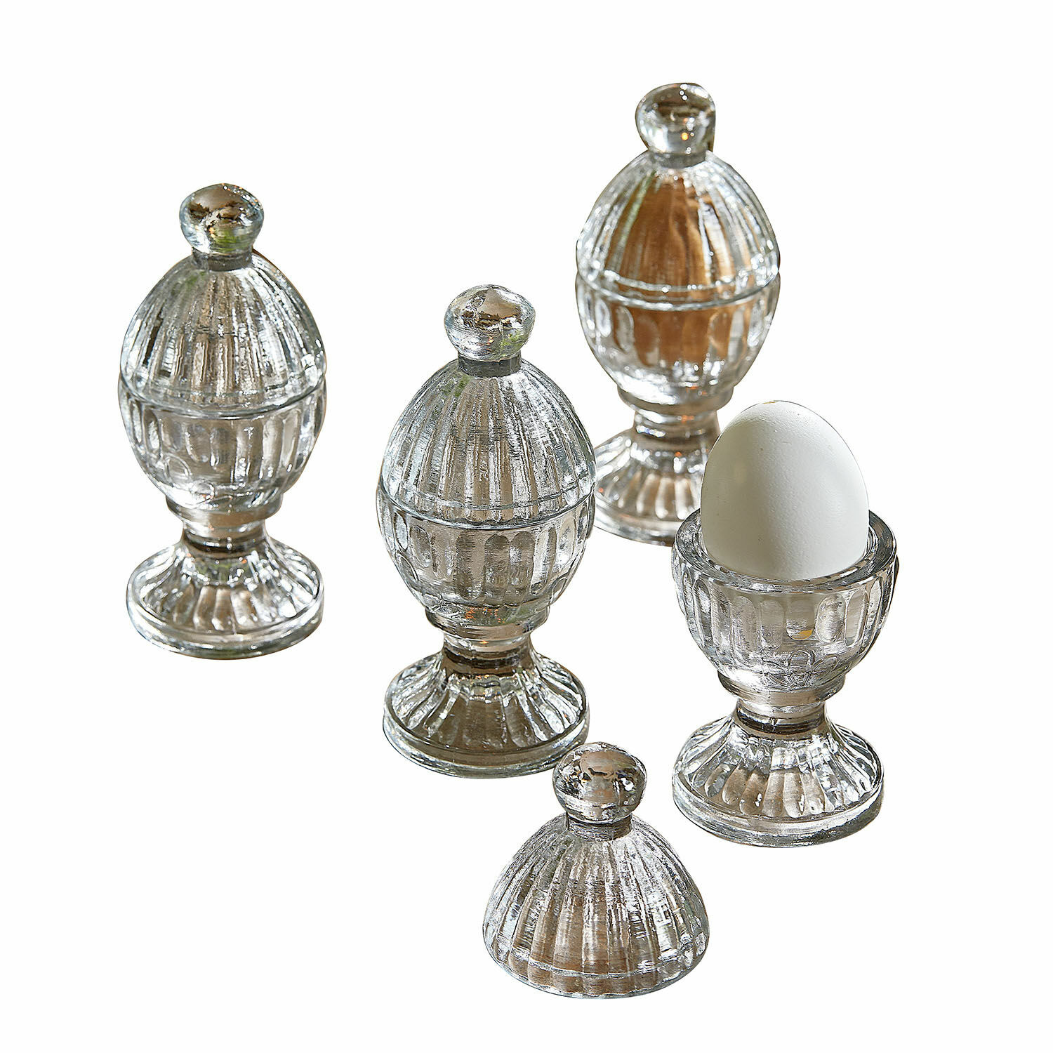 Eierbecher 4er Set Uvirel Elegante durchsichtige Glas-Eierbecher mit Deckeln, stilvolles Küchenzubehör