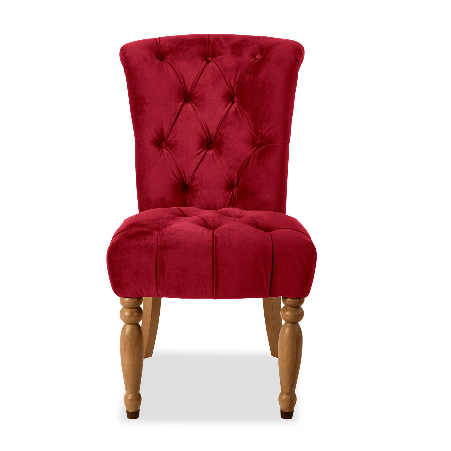 Roter Claville Stuhl mit samtigem Bezug und gedrechselten Holzbeinen, eleganter Polsterstuhl