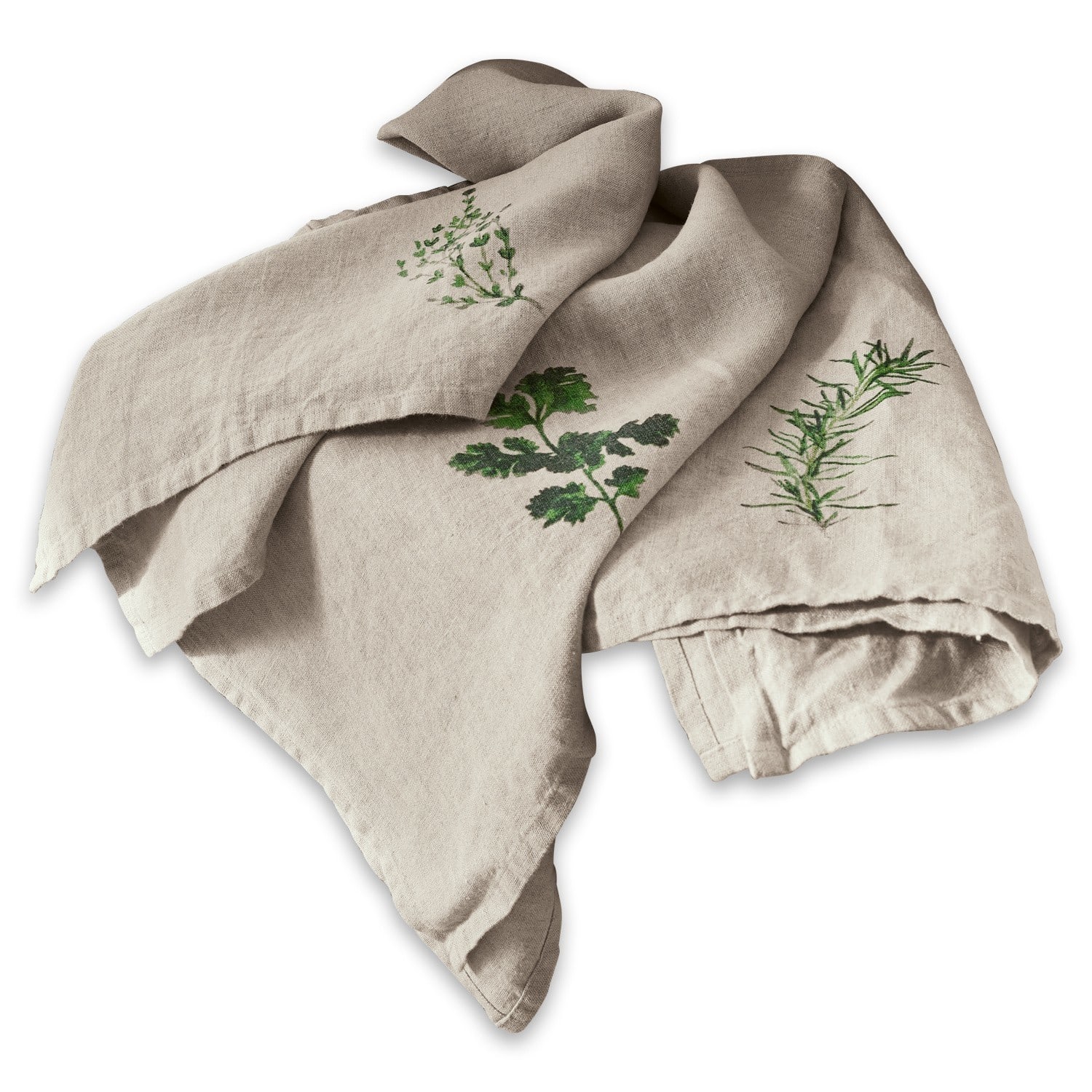Geschirrtuch 3er Set Herbal Gardens Beige Leinen-Geschirrtuch mit grünen Kräutermotiven, praktisches Küchentextil