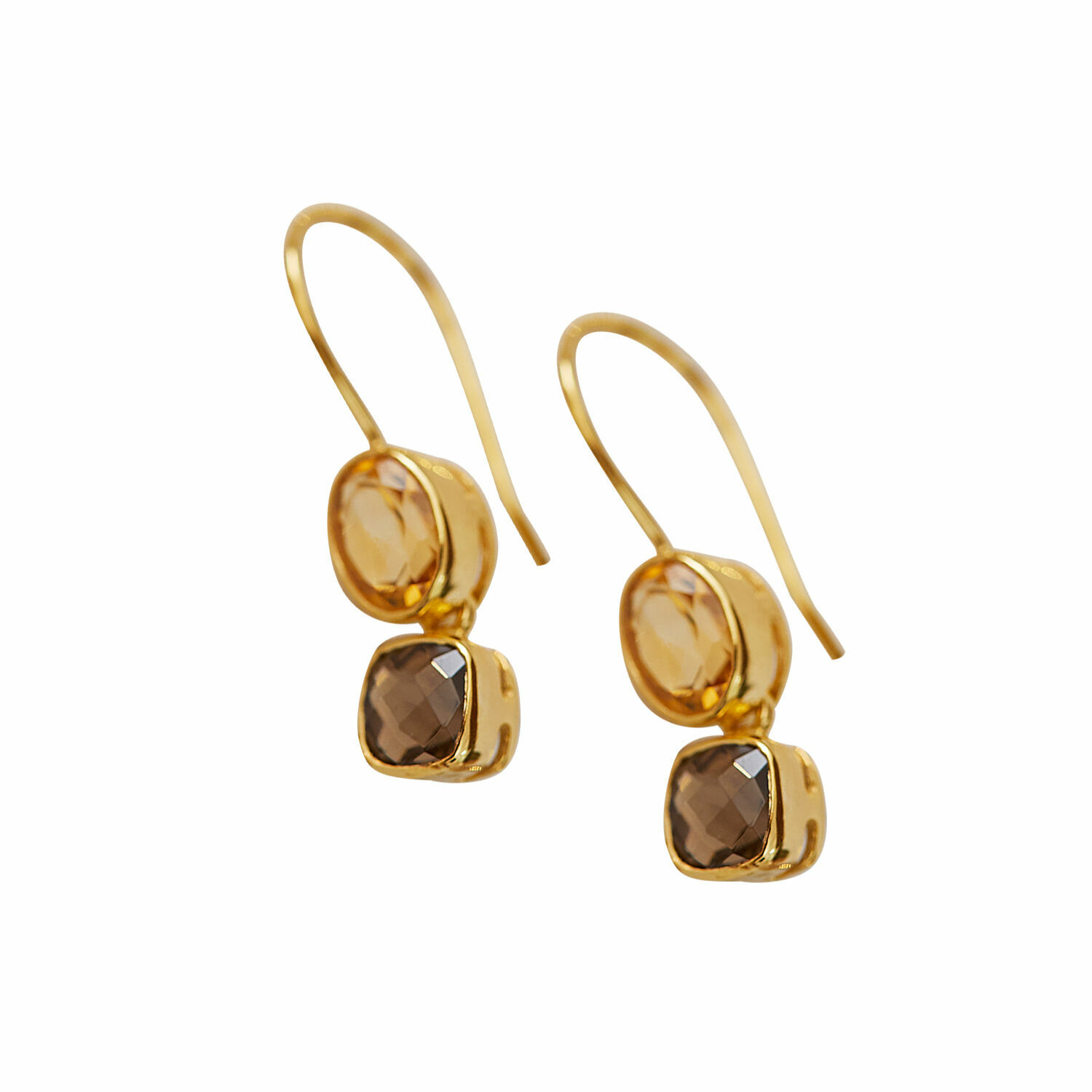 Ohrringe Ovique Goldene Ohrringe mit zwei facettierten braunen Steinen, elegante Damenschmuck