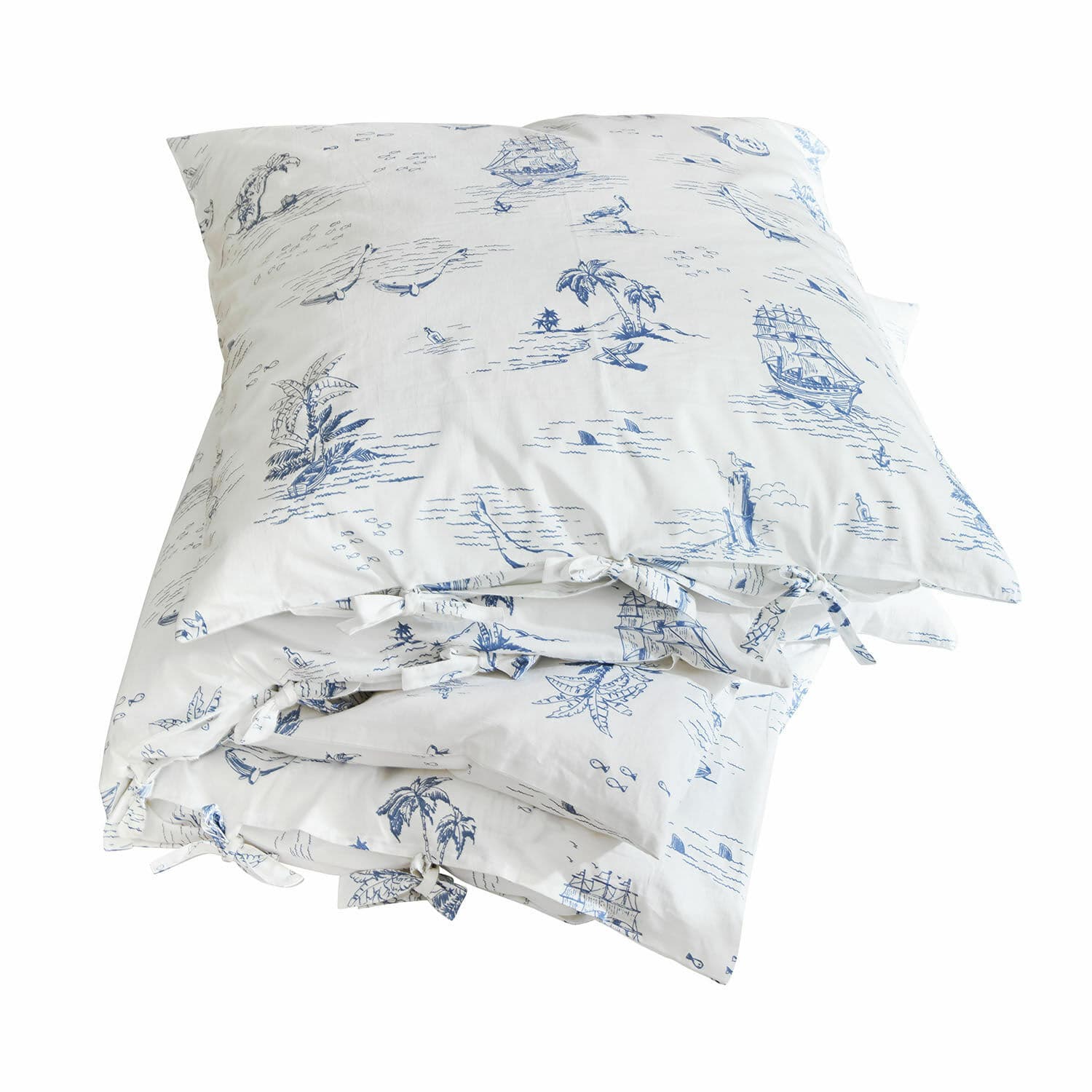 Bettwäsche Douxie Bettwäsche aus Baumwolle in Weiß mit blauen maritimen Motiven, Segelschiffen und Palmen, dekorativ