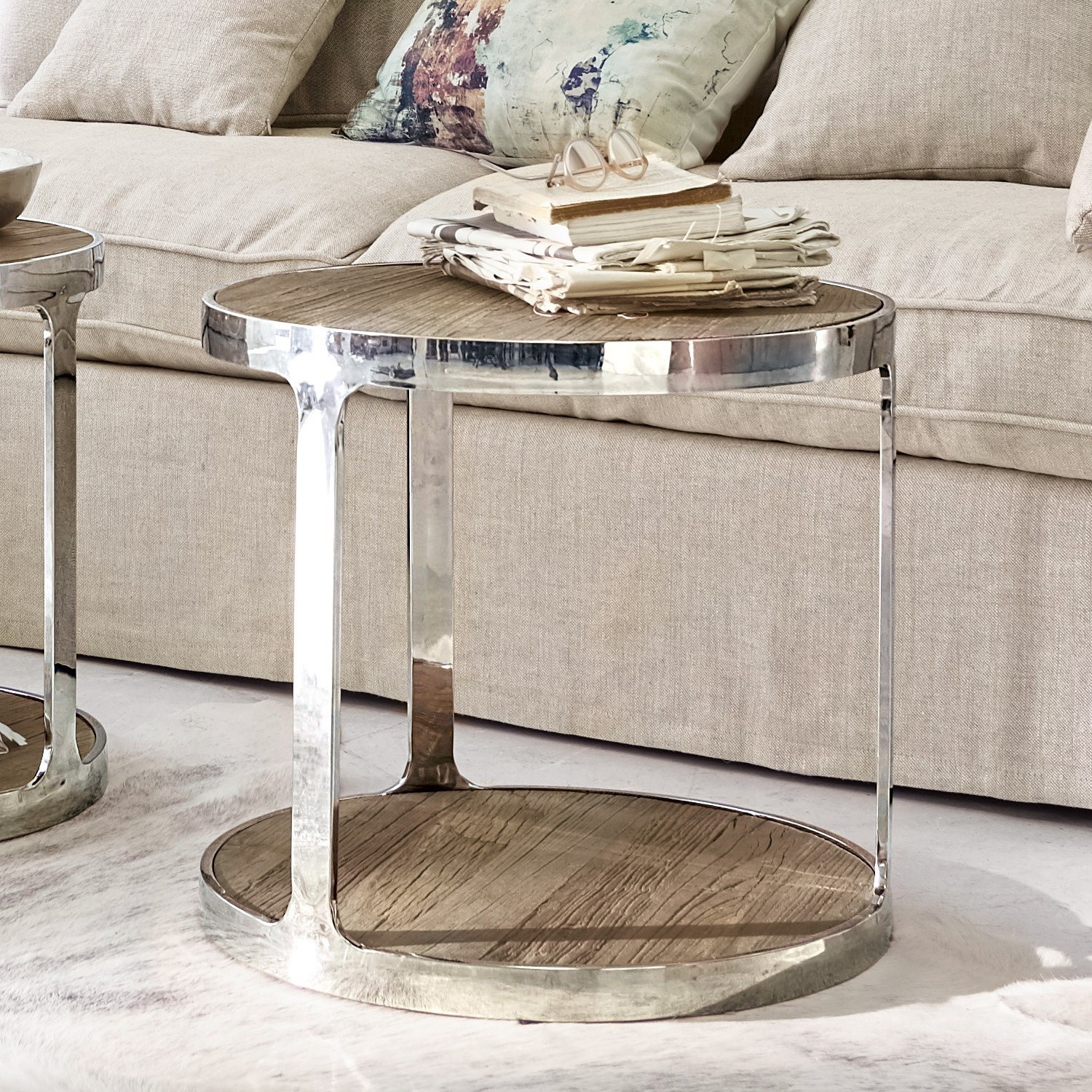 Couchtisch Warren Runder Couchtisch mit Metallrahmen und Holzplatte in Naturfarbe für Wohnzimmer
