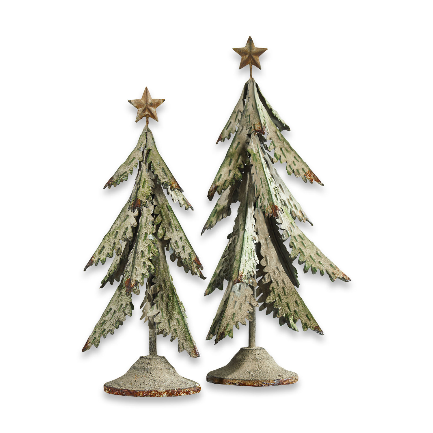Deko-Baum 2er Set Cour Zwei dekorative Metall-Weihnachtsbäume in Grün-Grau mit Sternen als Weihnachtsdeko