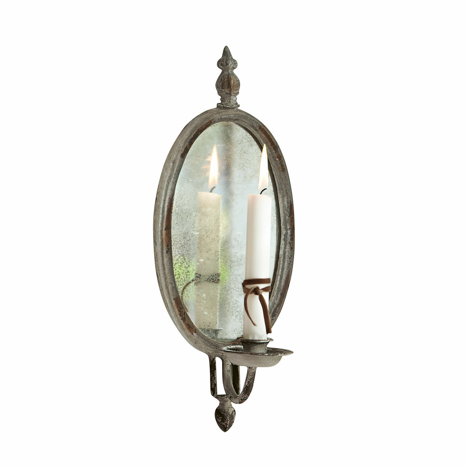 Kerzenhalter Eugene Metall-Wandkerzenhalter mit ovalem Spiegel und weißer Kerze, Vintage-Dekoration für Zuhause