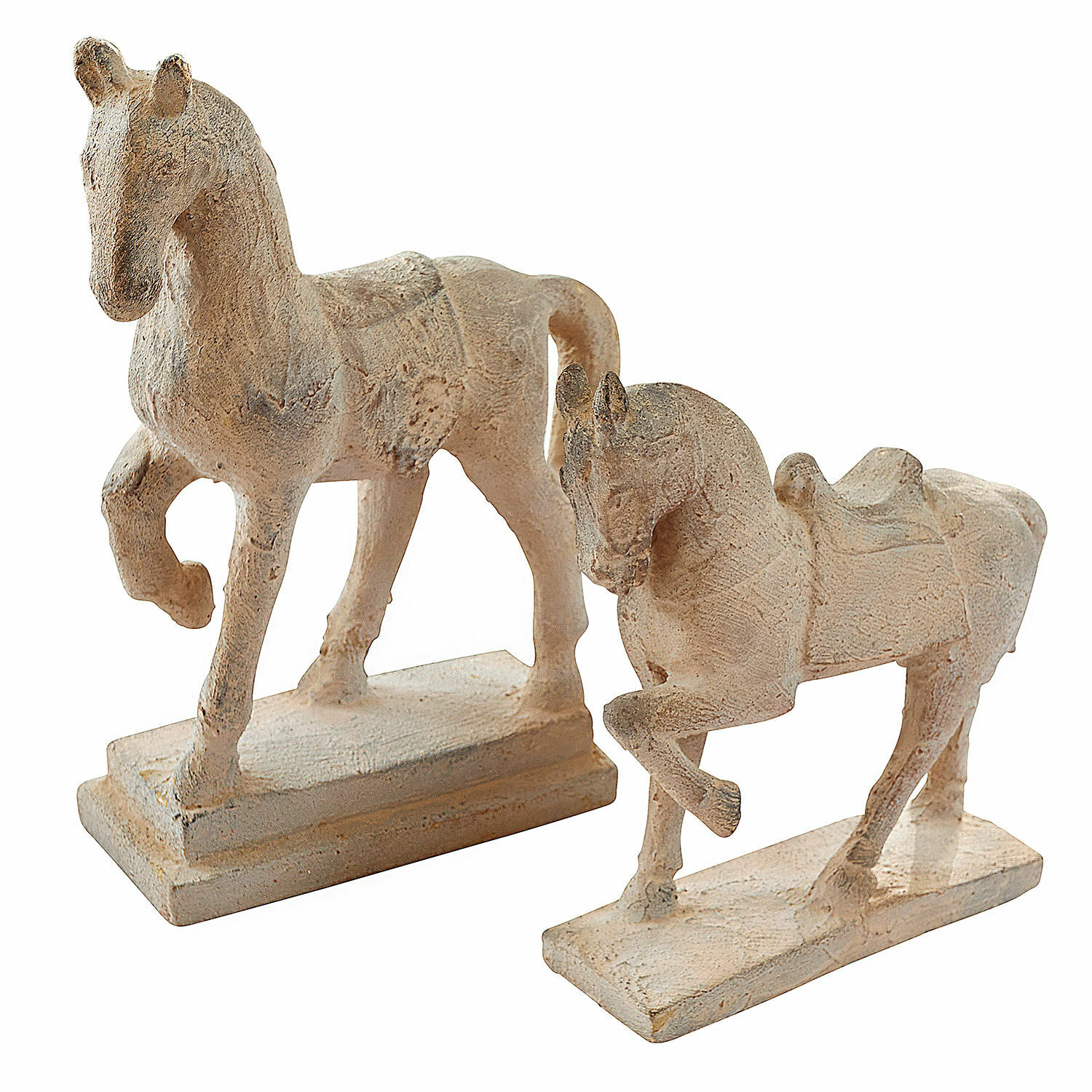 Deko-Pferd 2er Set Mirandel Dekorative Pferdefiguren aus hellem Stein auf rechteckigen Sockeln für Innen- und Außenbereich