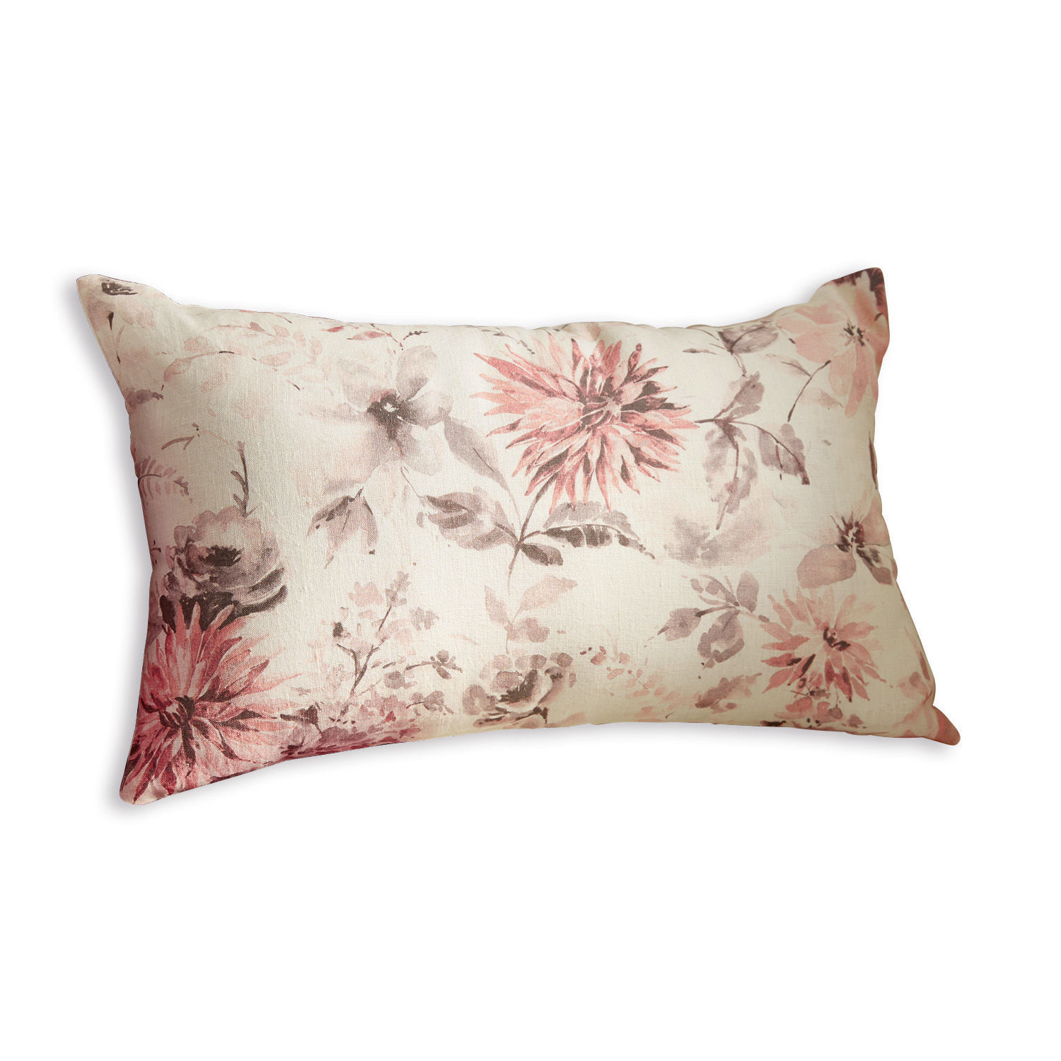Kissenhülle Sappos Rechteckiges Dekokissen aus Baumwolle in Creme mit rosafarbenem Blumenmuster