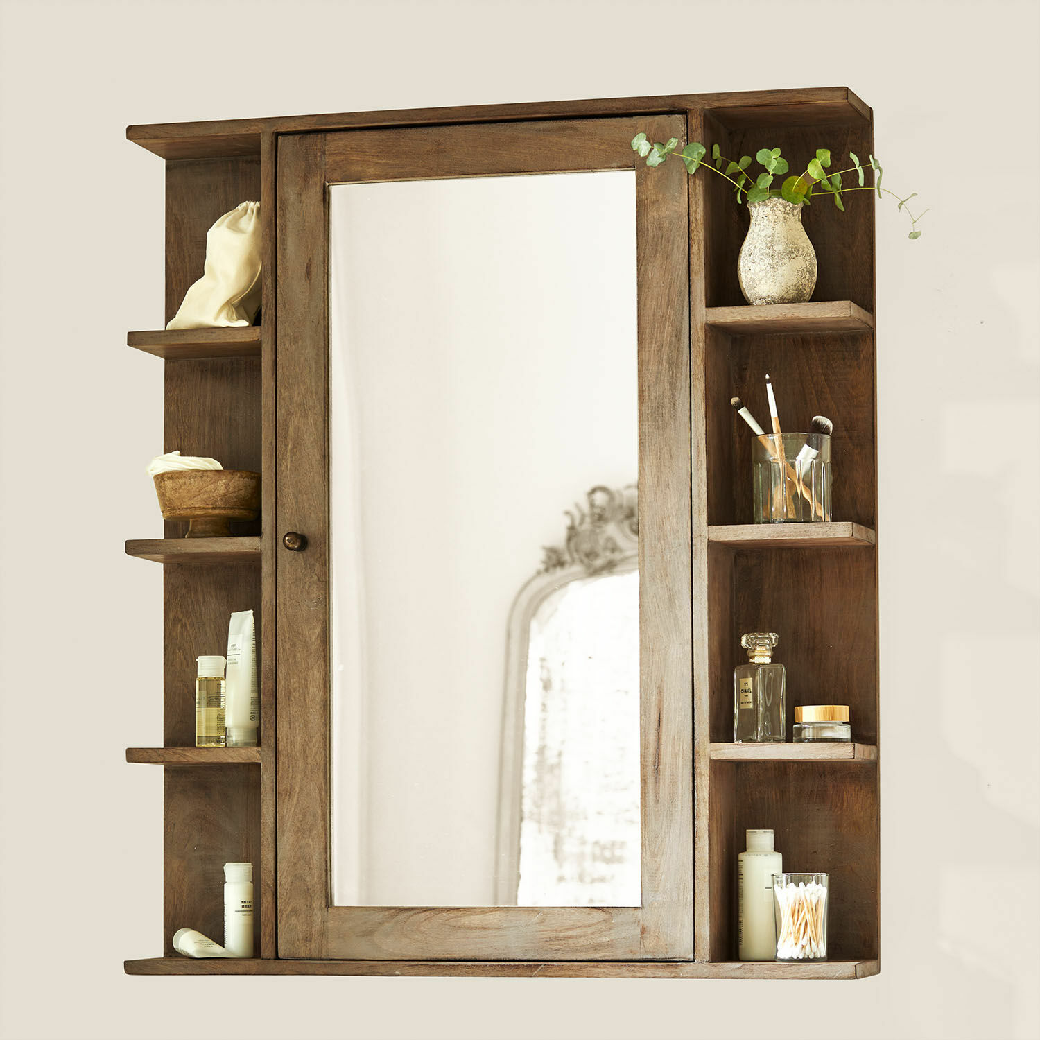 Spiegelschrank Greenhaven Holz-Badezimmerschrank mit Spiegel und Regalen für Kosmetik in natürlicher Holzfarbe