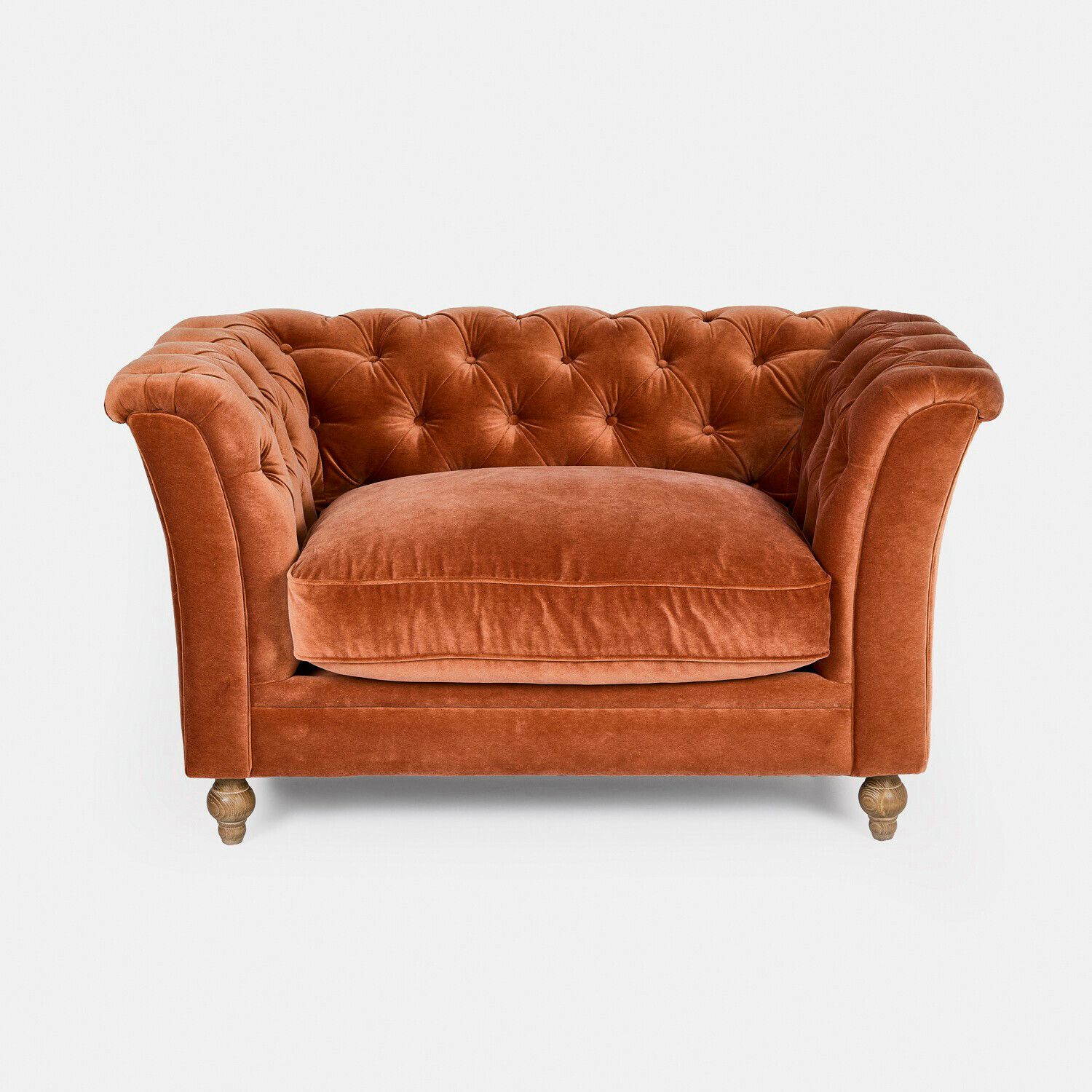 orange Orangenes Samtsofa mit gesteppter Rückenlehne und Holzbeinen, bequemes Wohnzimmermöbel