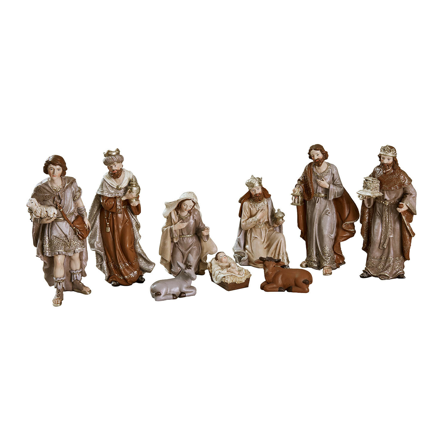 Krippenfiguren 9er Set Caprinas Krippenfiguren-Set in Braun- und Beigetönen, traditionelle Weihnachtsdekoration mit Heiligenfiguren