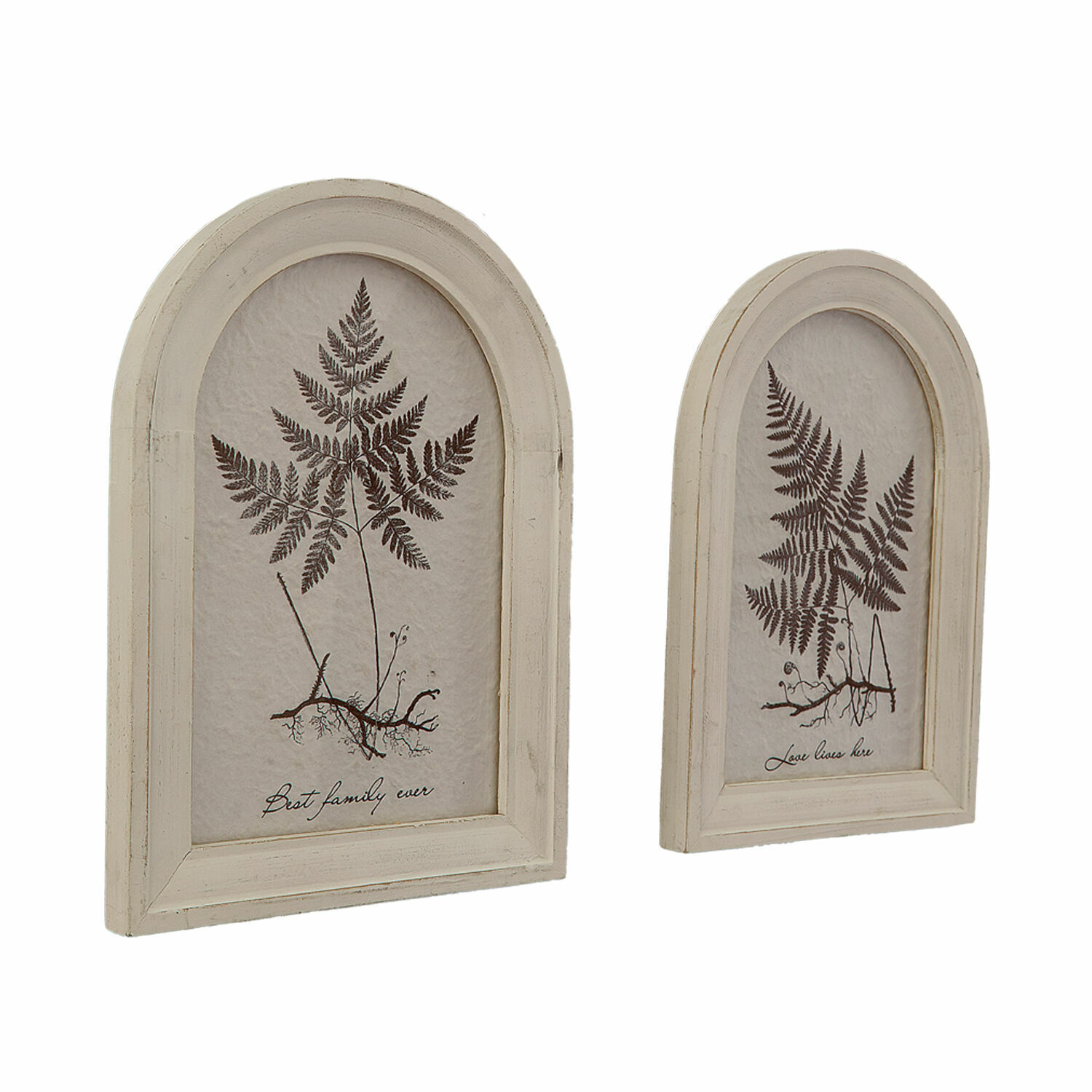 Bild 2er Set Movirex Zwei dekorative Holzrahmen in Ecru mit Farnmotiv und Schriftzug, Vintage Wanddekoration