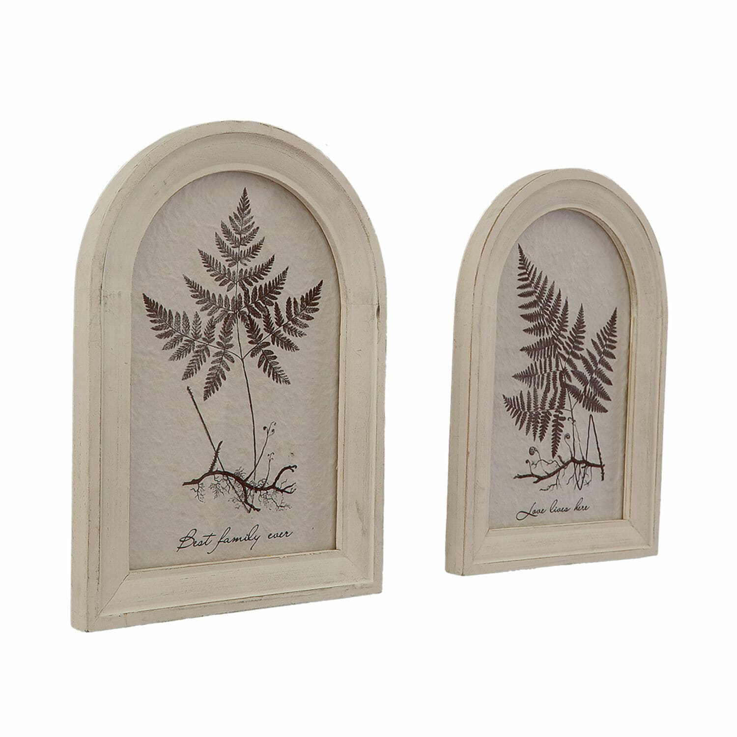 Bild 2er Set Movirex Zwei dekorative Holzrahmen in Ecru mit Farnmotiv und Schriftzug, Vintage Wanddekoration