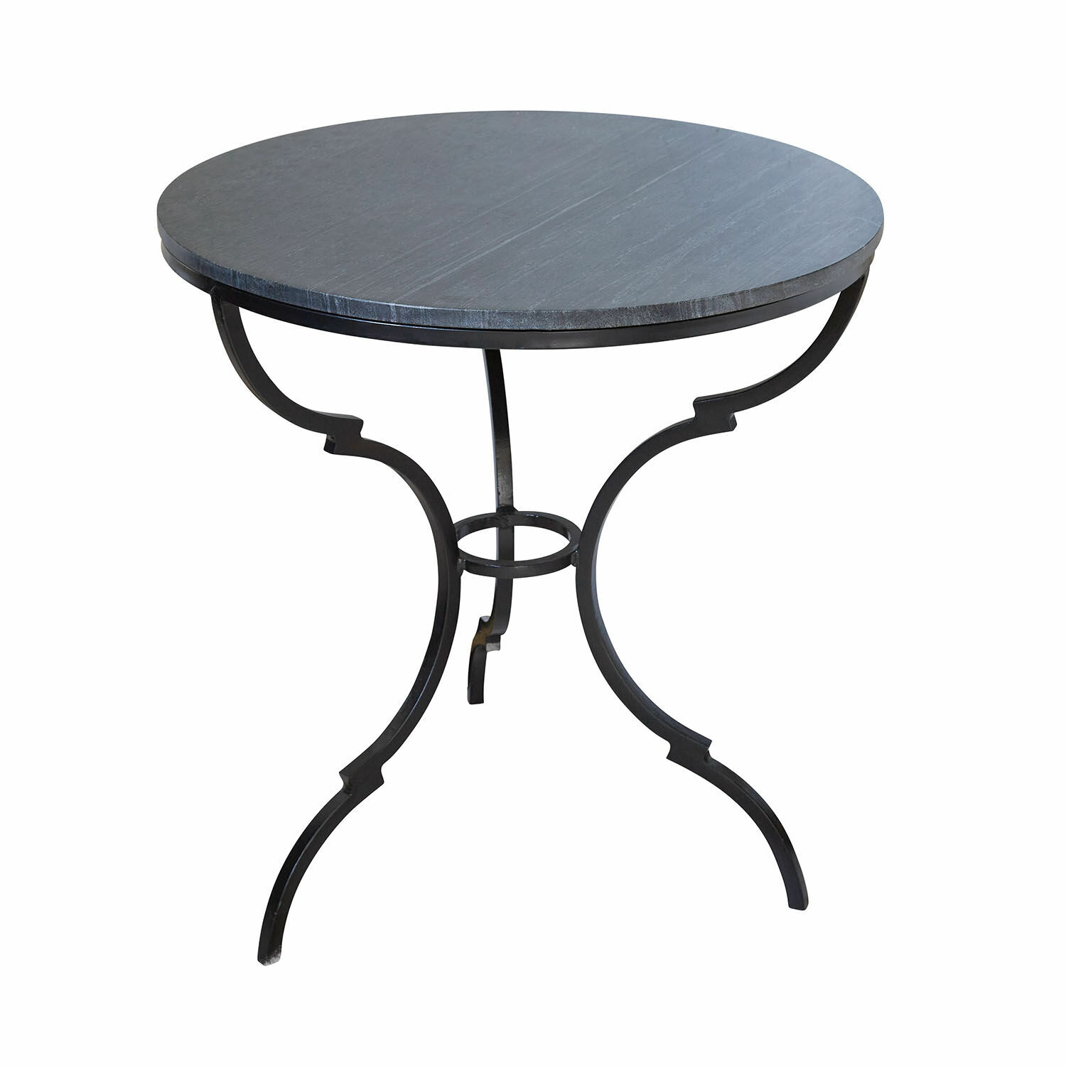Beistelltisch Clairvelle Runder Tisch mit grauer Steinplatte und schwarzem Metallgestell, elegantes Wohnzimmermöbel