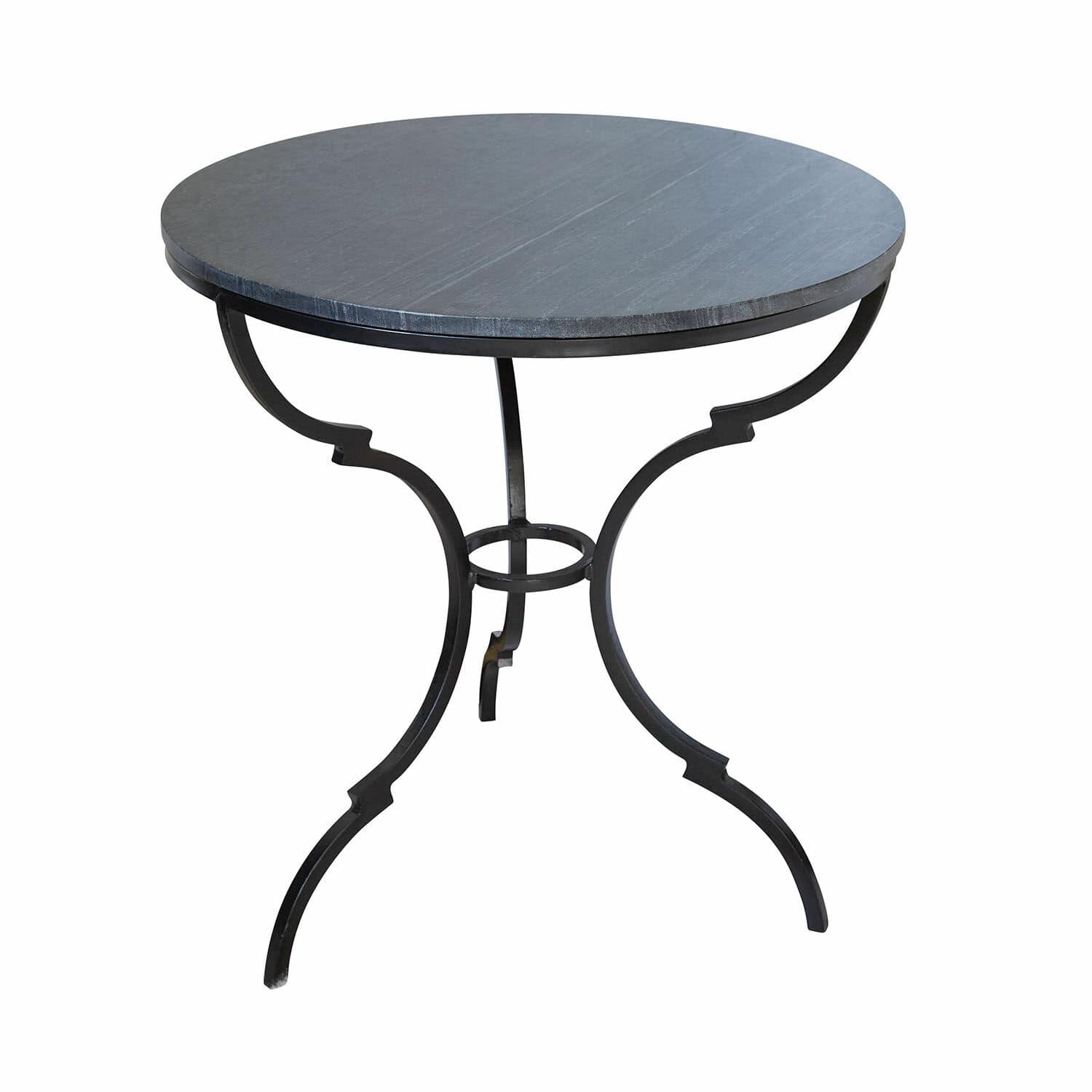 Beistelltisch Clairvelle Runder Tisch mit grauer Steinplatte und schwarzem Metallgestell, elegantes Wohnzimmermöbel