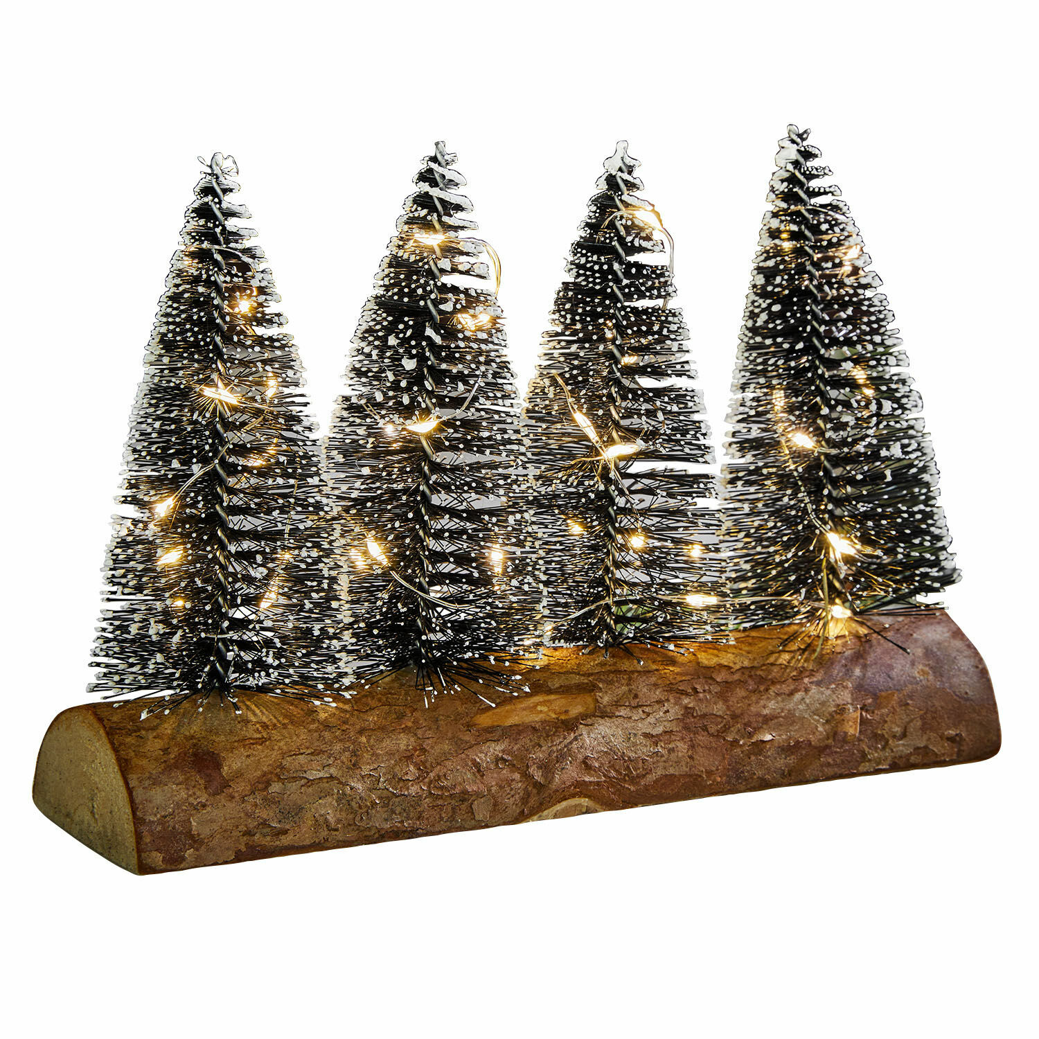 LED-Deko-Bäume Grimstad Weihnachtsdeko mit vier schwarzen Tannen auf Holzsockel, beleuchtet mit warmen LED-Lichtern