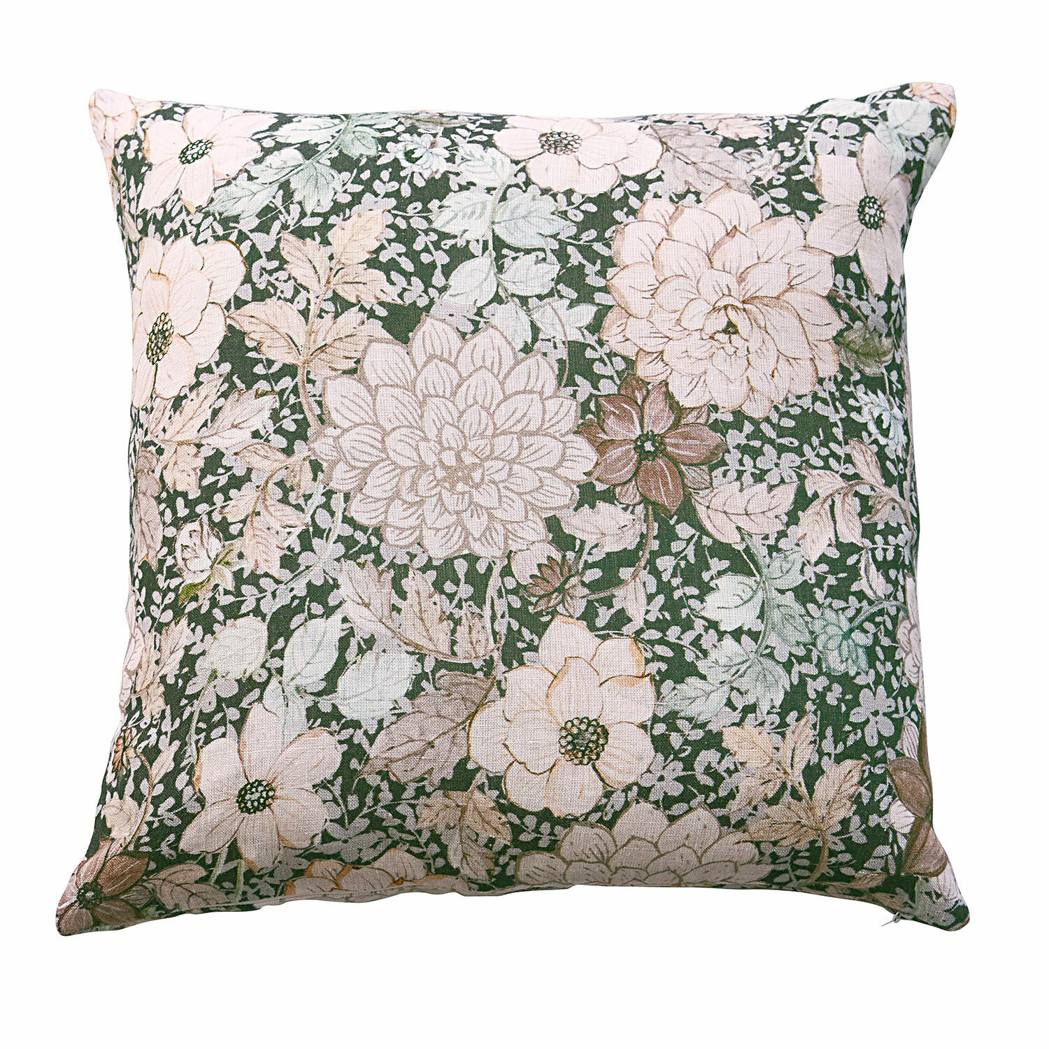 Kissenhülle Cappellina Dekoratives Baumwollkissen mit grün-beigem Blumenmuster für Wohnzimmer und Schlafzimmer