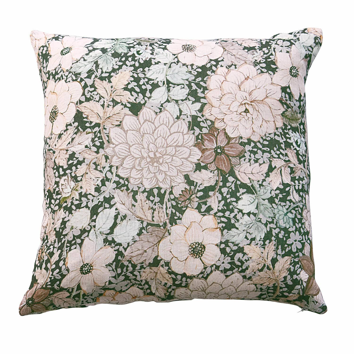Kissenhülle Cappellina Dekoratives Baumwollkissen mit grün-beigem Blumenmuster für Wohnzimmer und Schlafzimmer