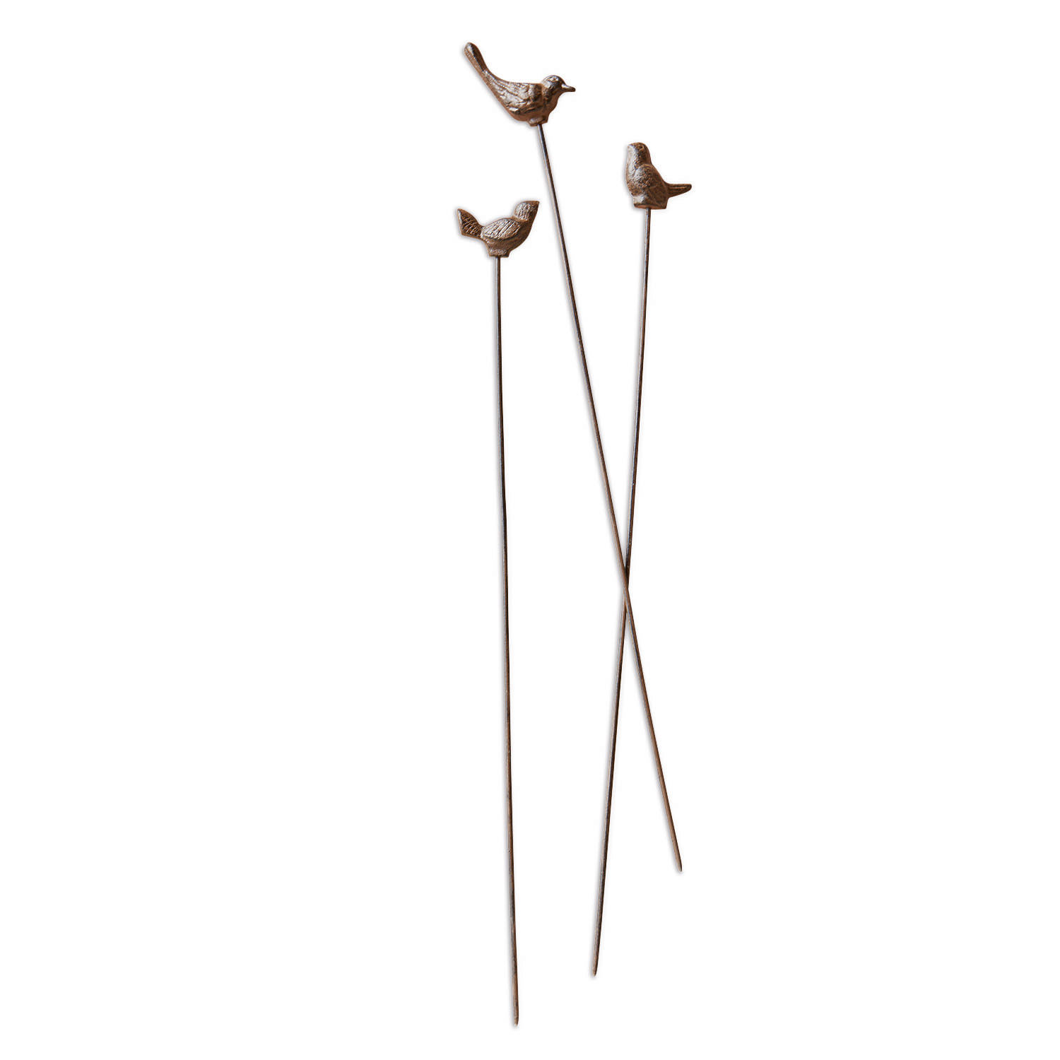 Gartenstab 3er Set Laver Dekorative Metallstäbe mit braunen Vogelmotiven für Garten oder Pflanzgefäße