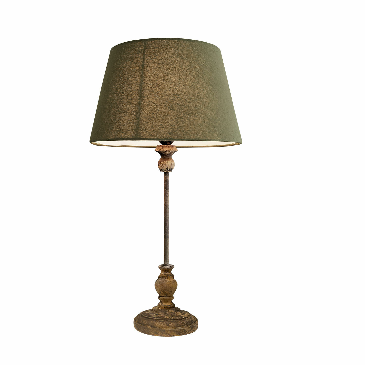 Tischlampe Karlora Tischlampe mit braunem Stoffschirm und antik wirkendem Holzfuß für Wohnraumbeleuchtung