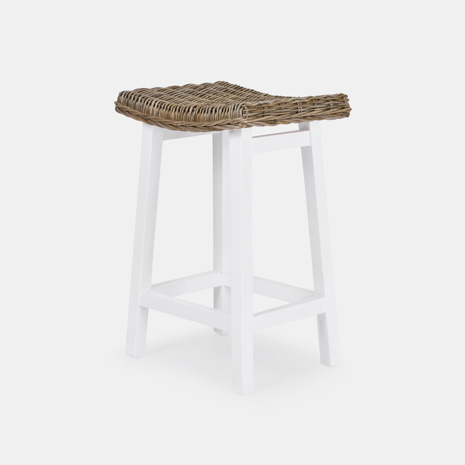 braun/weiß Hocker Arovian aus braunem Rattan und weißem Holz, ideal für Innen- und Außenbereiche