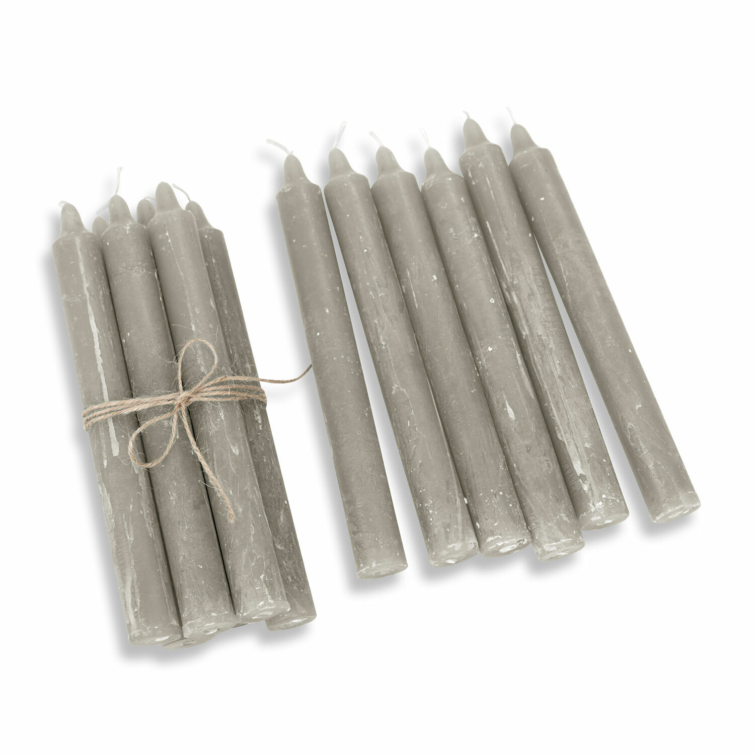 Kerze 12er Set Bauceau Set grauer Stabkerzen aus Wachs, dekoratives Wohnaccessoire und Beleuchtung