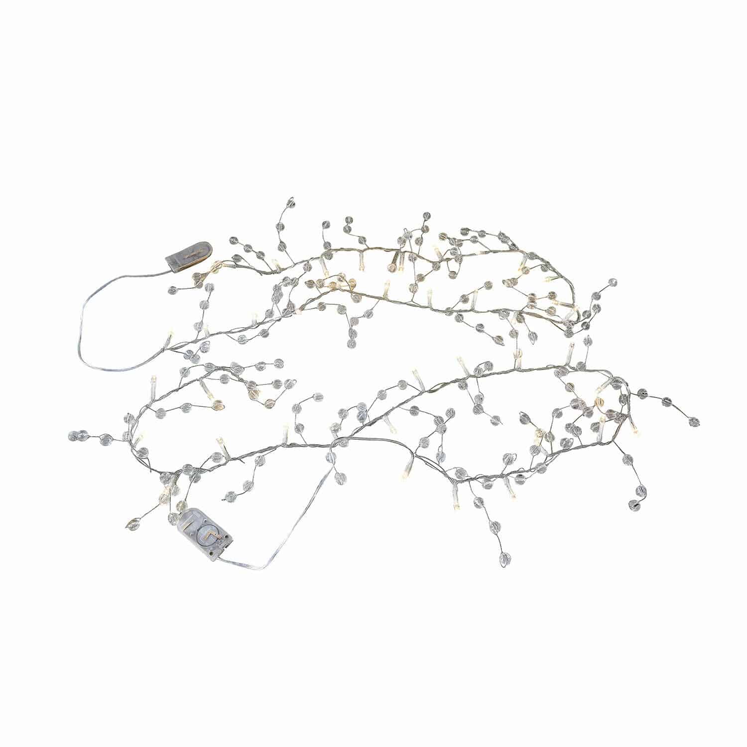 Lichterkette 2er Set Neviane Feine Lichterkette mit weißen LED und dekorativen Kristallen an silbernem Kabel