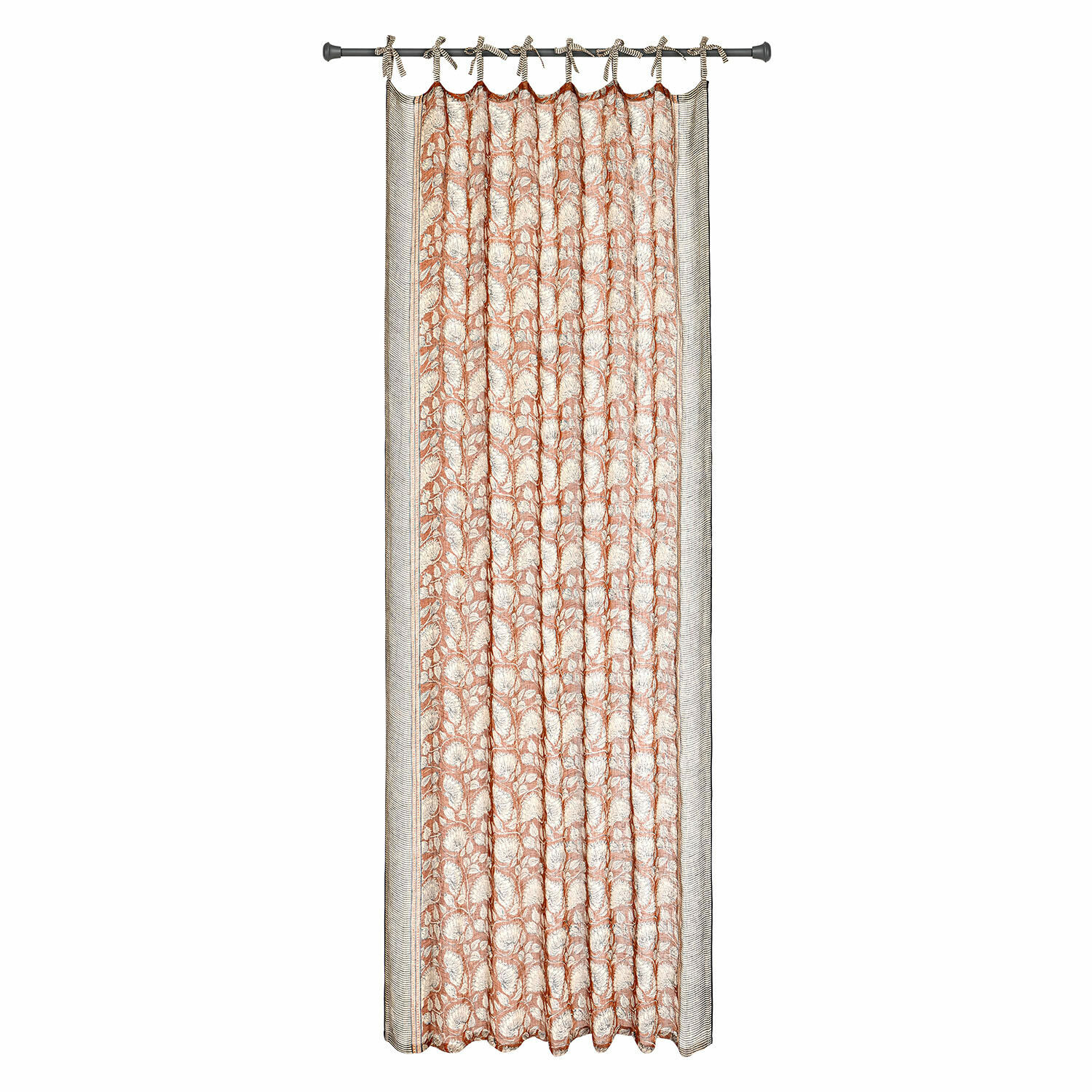 Gardine Lemisto Dekorativer Baumwollvorhang in Beige-Rost mit floralem Muster und Schlaufen zum Aufhängen