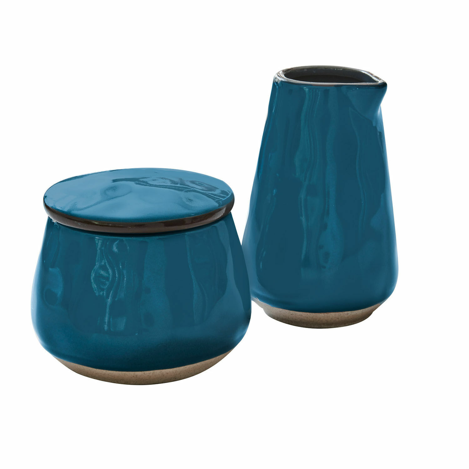 blau Keramik Zuckerdose und Milchkännchen in Blau mit natürlichem Boden für die Küche